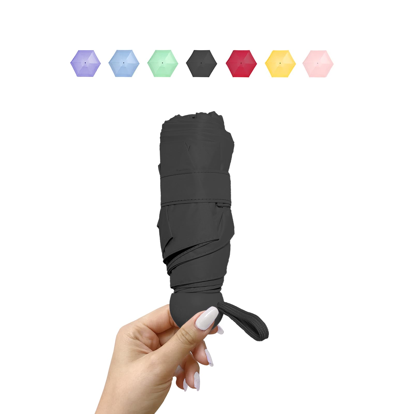 ALFROTEY Mini Folding Travel Umbrella - Compact Lightweight Portable Pocket Umbrella for Women & Girls - Perfect for Backpack, Purse & Travel - Waterproof Windproof Rain Protection (Black, Small) - Ideal for Commuting, Shopping & Outdoor Activities