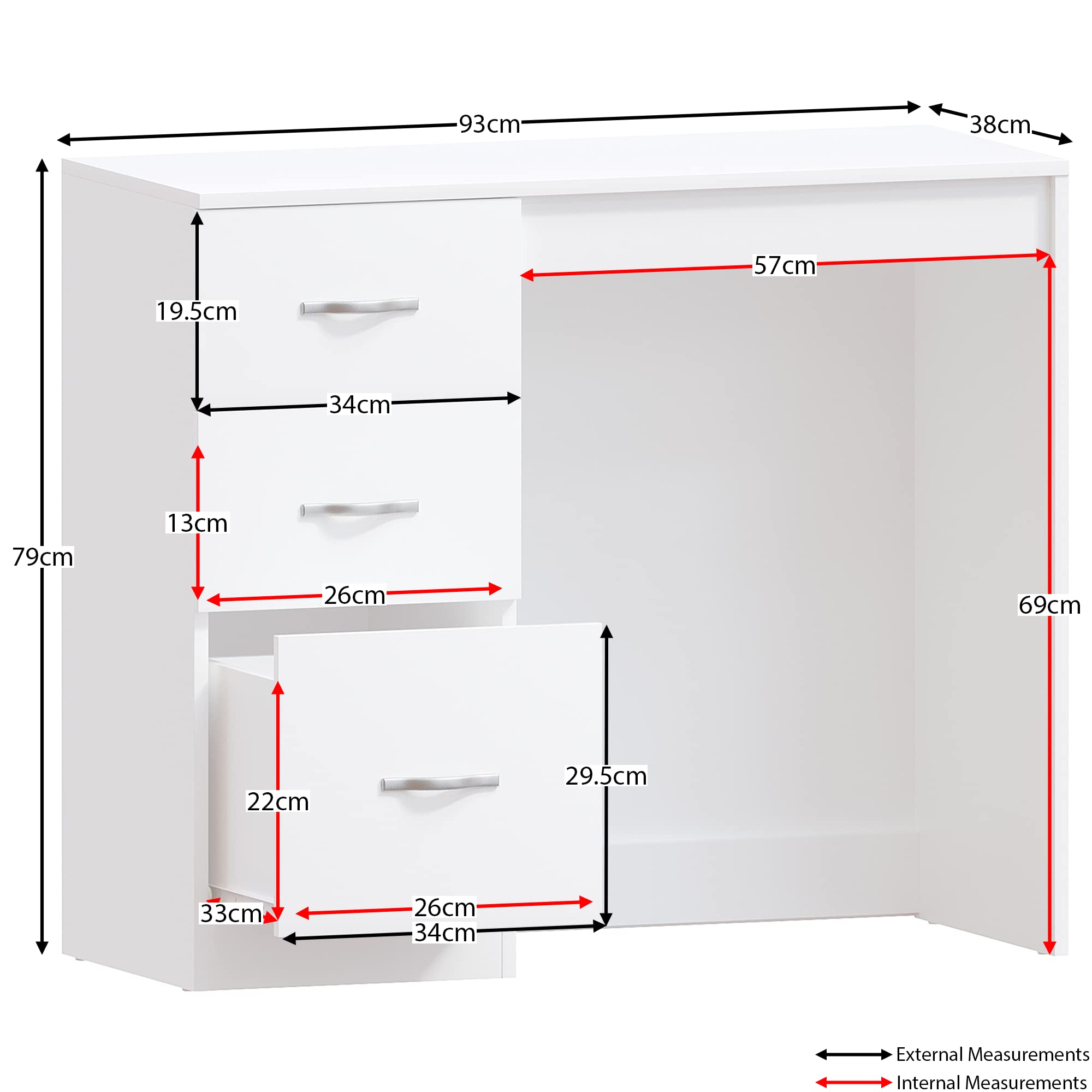 3-Drawer Makeup Vanity - Vida Designs White Bedroom Furniture for Home Decor