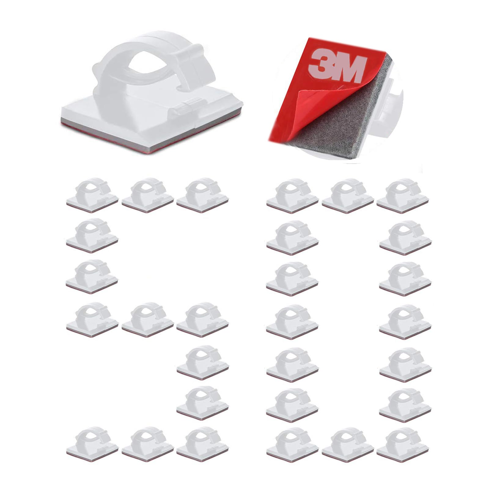 3M Self-Adhesive Cable Clips - 50pcs White Cord Organizers for Desk, Wall & Car Dash Cam Wire Management | Secure & Tangle-Free Cable Clamps for Home, Office & Vehicle Use