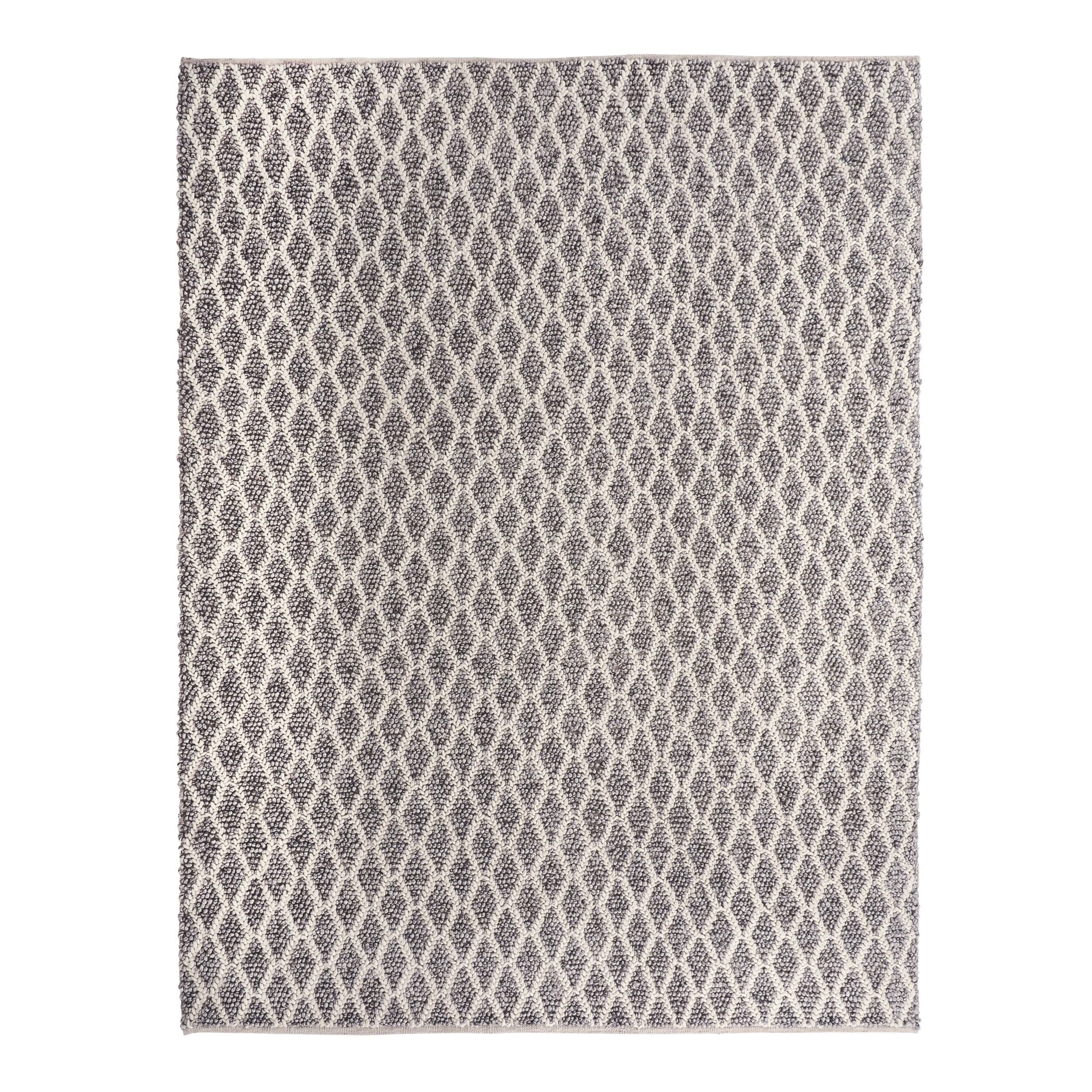 Handwoven Grey & Cream Wool Rug with Diamond Pattern - 8x10 Feet Braided Area Rug for Living Room, Bedroom & Home Decor