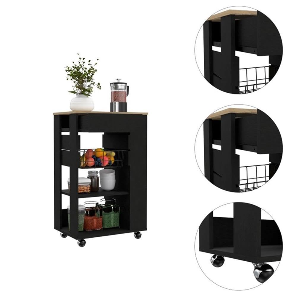 TUHOME Blossom Kitchen Cart - Engineered Wood Rolling Island with Storage, Multi-Color Options - Perfect for Small Kitchen Organization & Dining Room Serving