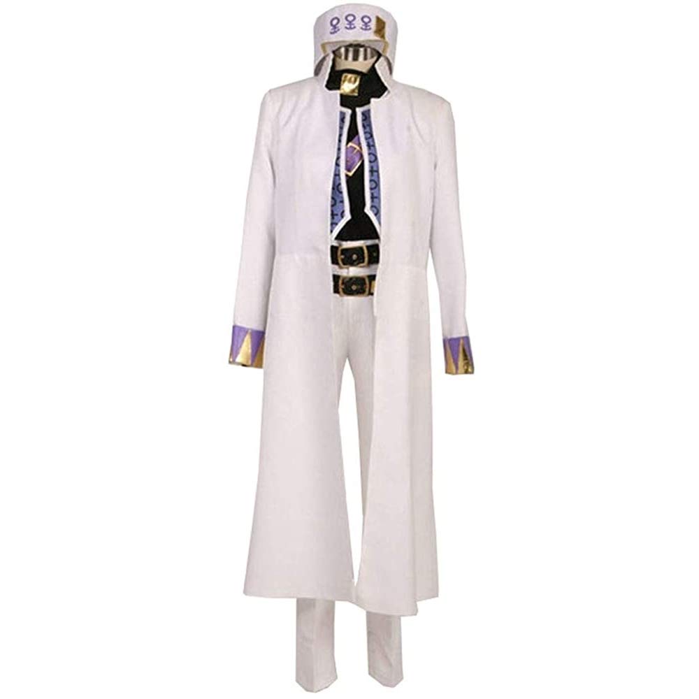Anime JoJo's Bizarre Adventure Part 4 Jotaro Kujo White Outfit Cosplay Costume for Halloween, Comic Con & Cosplay Events - Complete Set with Hat & Accessories