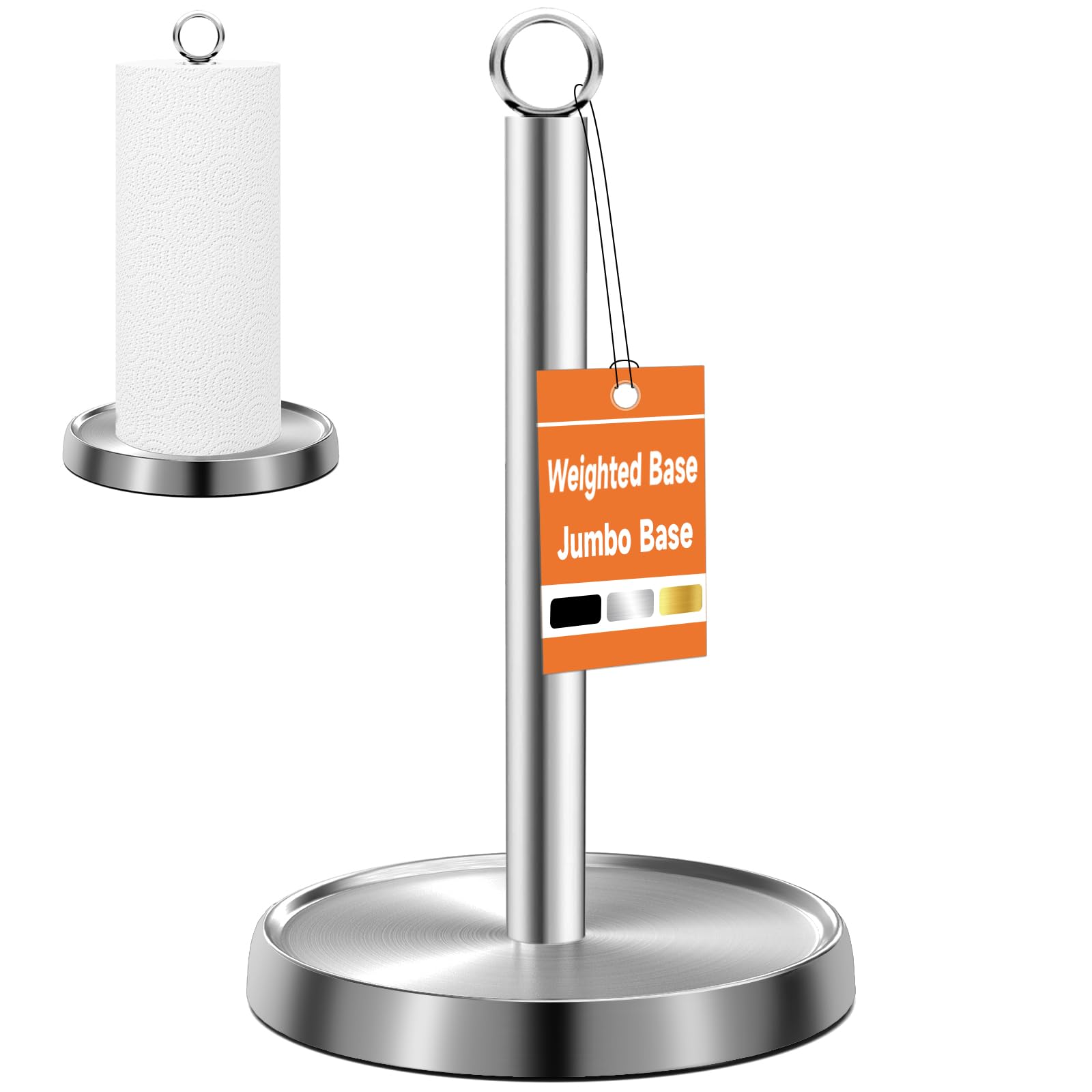 Stainless Steel Paper Towel Holder with Weighted Base - Countertop Towel Stand for Kitchen, Bathroom & Farmhouse Decor - Silver (Perfect for Home, Office & RV Use)