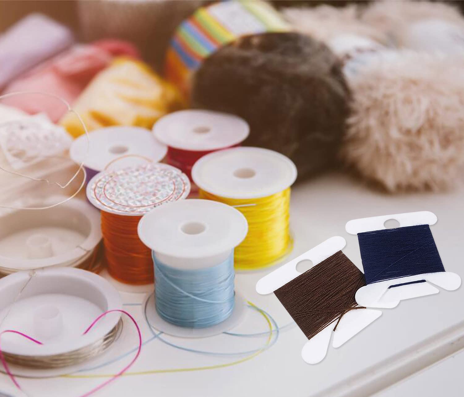 50pcs White Plastic Floss Bobbins - Embroidery Thread Organizer Cards with Floss Winder for DIY Sewing & Craft Storage - Perfect for Cross Stitch, Needlework & Handmade Projects