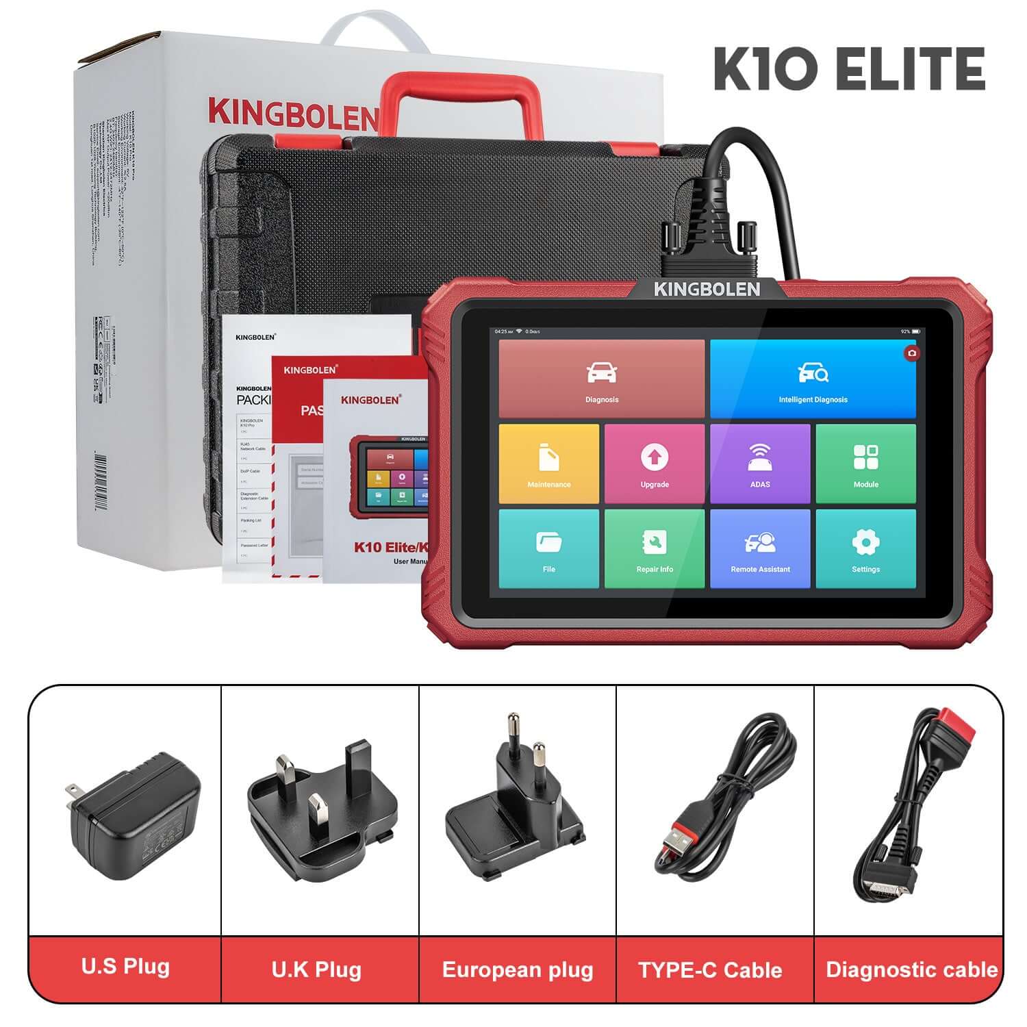 Kingbolen K10 Elite CANFD & DoIP OBD2 Scanner - 40+ Resets, All System Car Diagnostic Tool with ECU Coding & Active Test Guide - Perfect for Mechanics, DIY Enthusiasts & Auto Repair Shops