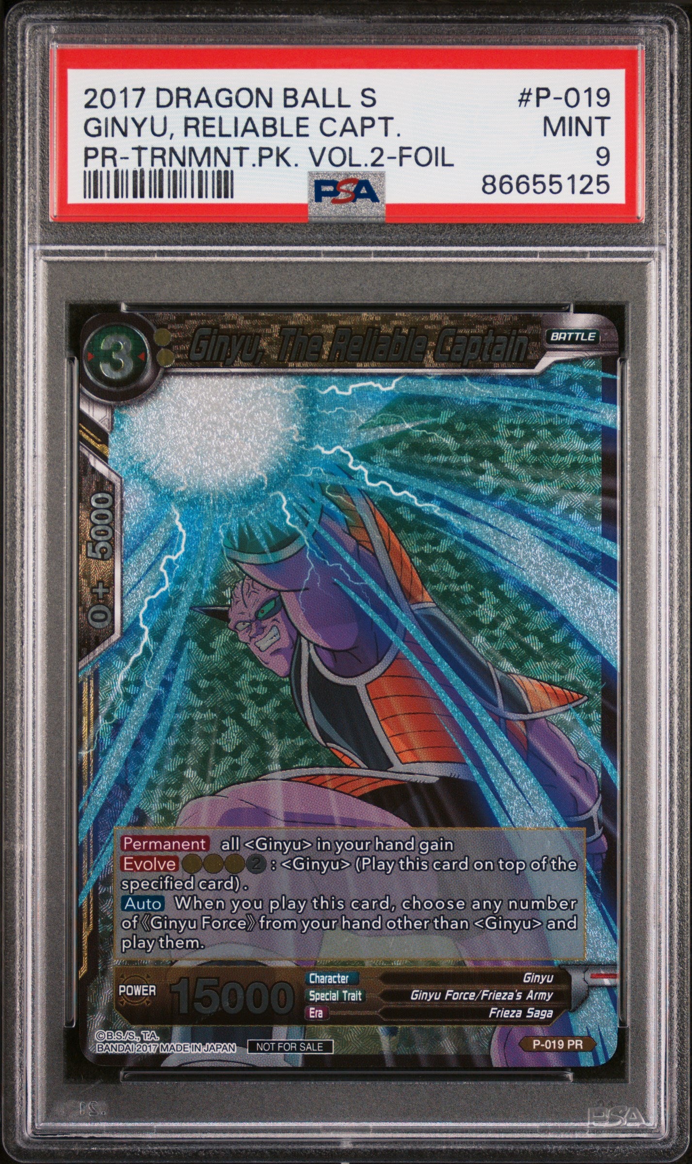 2017 Dragon Ball Super Ginyu Force Captain Ginyu #P 019 PSA 9 Graded Trading Card - Perfect for Collectors, Anime Fans & Display