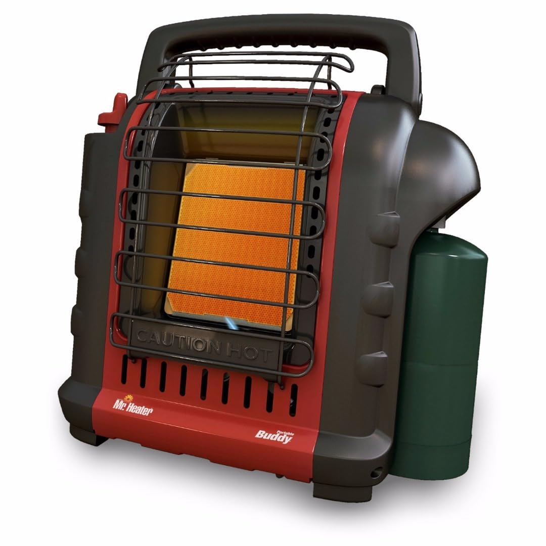 Mr. Heater F232000 Portable Buddy Heater with Brass Tank Refill Adapter - Indoor/Outdoor Propane Heater for Camping, Garage, Tent, and Emergency Use - 2 Item Bundle
