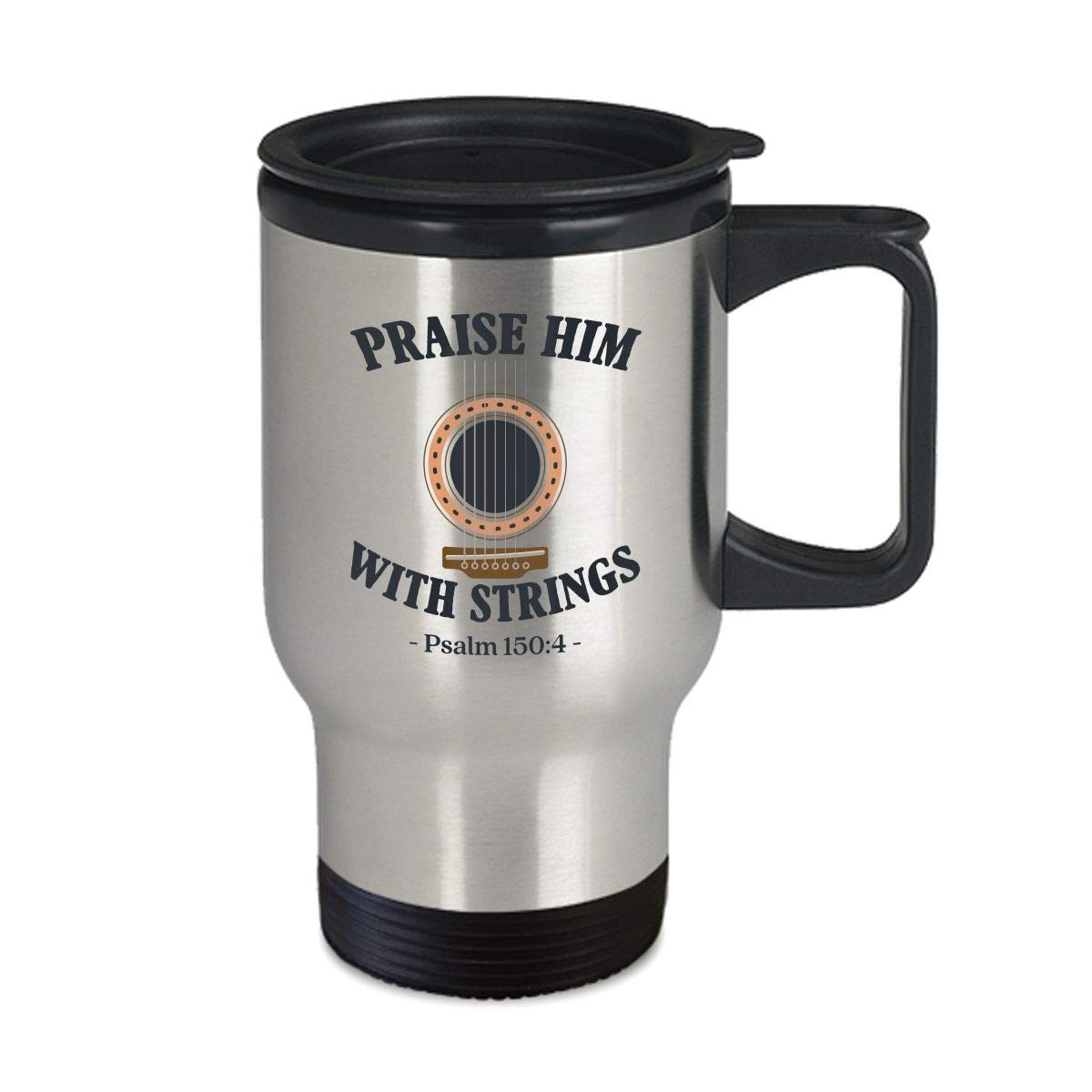 Christian Guitar Lover Travel Mug - 14oz Insulated Coffee & Tea Cup with Lid - Perfect for Worship Music Practice, Church, Bible Study & Outdoor Activities