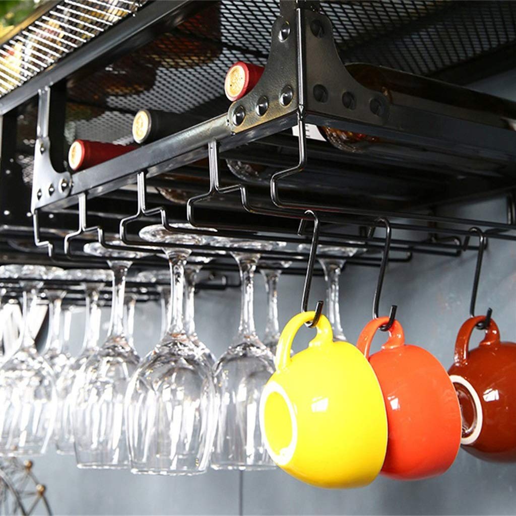 Iron Wall Mount Wine Glass Hanging Holder - 100cm Wine Rack Organizer Stand for Stemware & Goblet Storage - Black Wine Display Shelf - Perfect for Kitchen, Bar, Restaurant & Home Decor