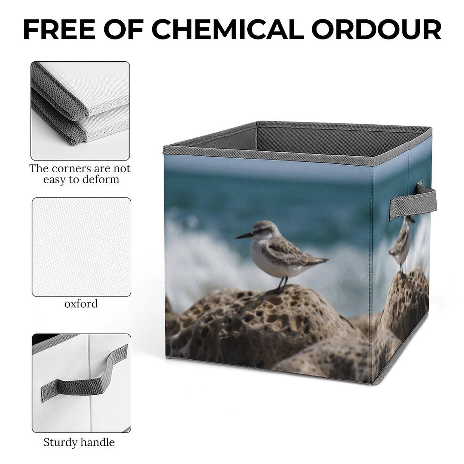 Foldable Storage Cube with Handle - Bird Perching on The Rock Design - Clothes Organizer Bin for Cabinet, Shelf & Closet Organization - Perfect for Bedroom, Nursery & Home Decor Storage Solutions