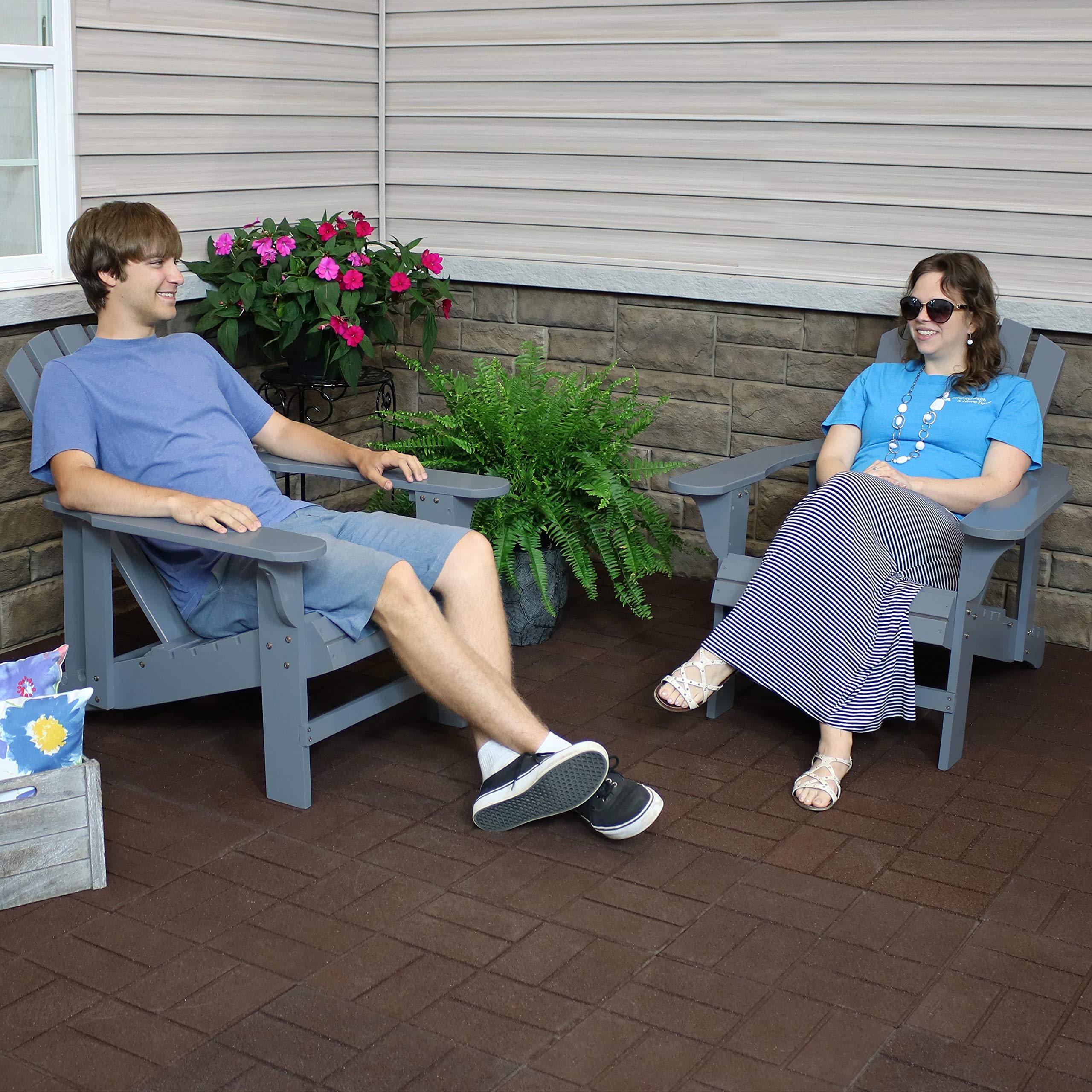 Premium Natural Fir Wood Adirondack Chairs Set of 2 - Adjustable Backrest, 250lb Weight Capacity - Weather-Resistant Gray Outdoor Patio Furniture for Garden, Poolside & Backyard Relaxation