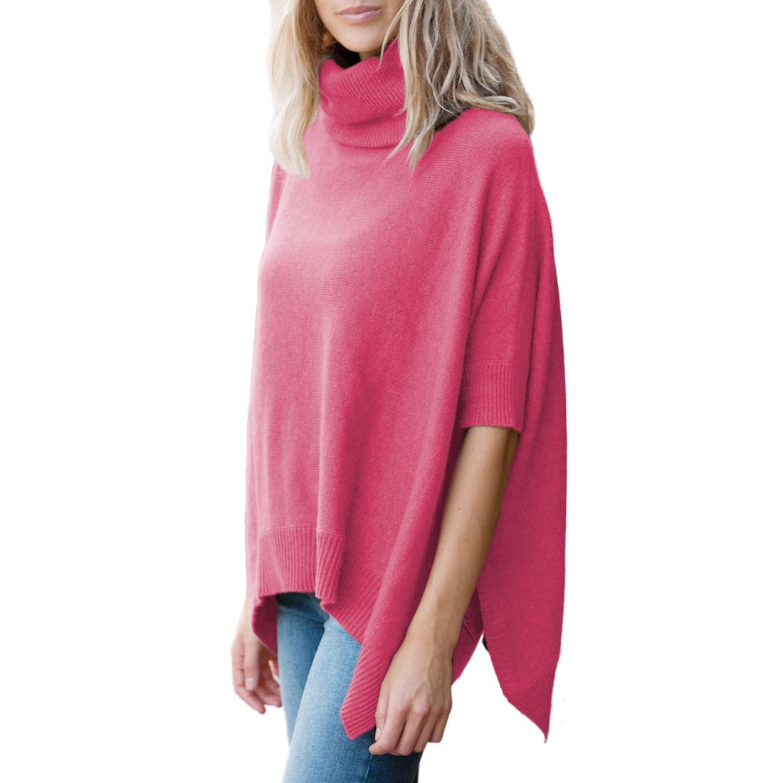 Parisbonbon Women's 100% Cashmere Pullover Poncho - Soft & Warm Winter Sweater, Hot Pink, Size S | Perfect for Casual Outings, Office Wear & Holiday Gifts