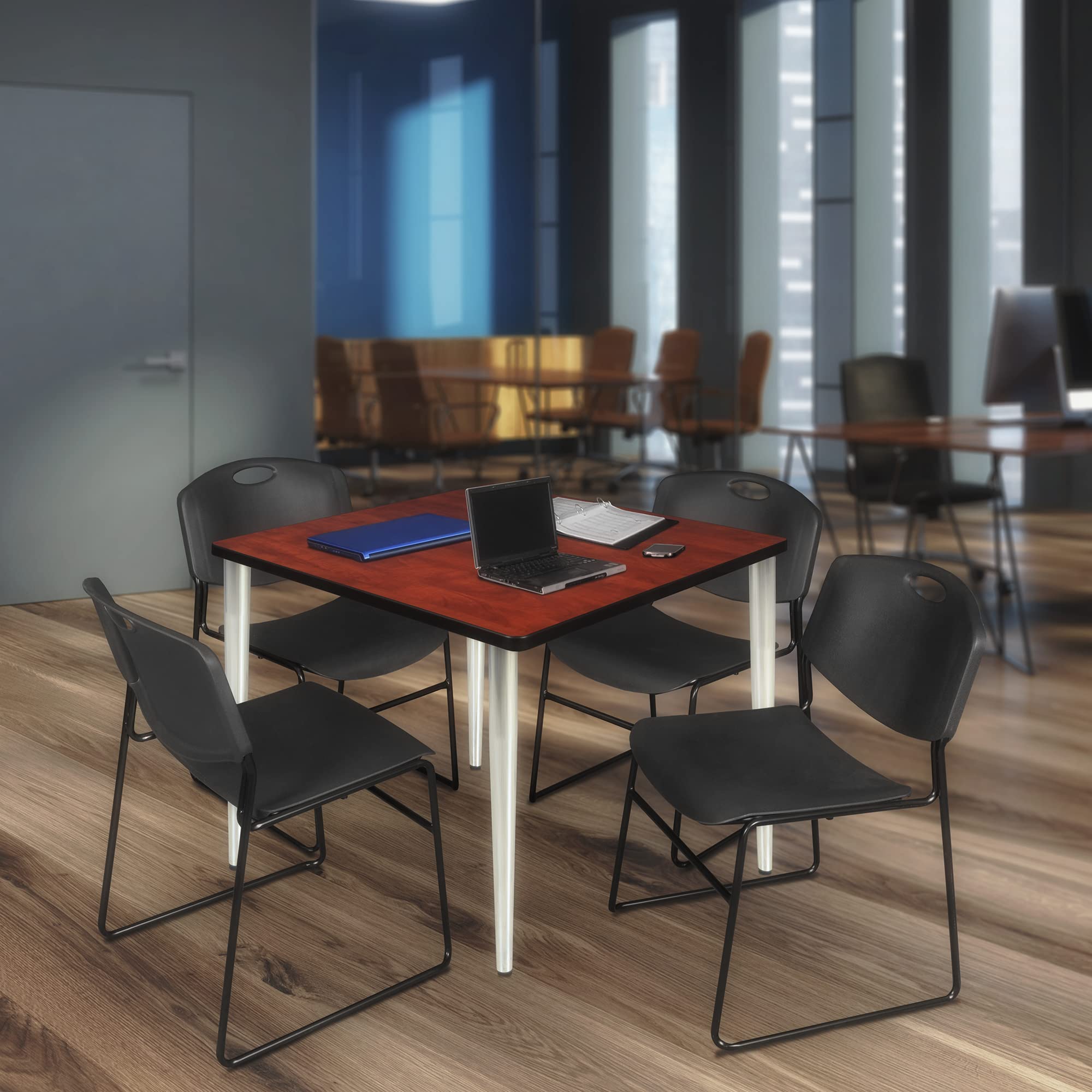 Regency Kahlo 48-Inch Breakroom Table Set - Cherry, Chrome & Black Finish - Perfect for Office Break Rooms, Cafeterias & Conference Areas