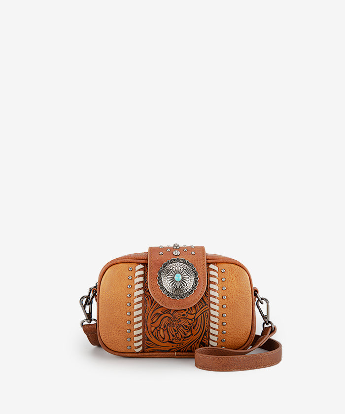 Montana West Genuine Leather Tooled Concho Crossbody Bag for Women - Stylish Western Handbag for Daily Use, Travel & Shopping