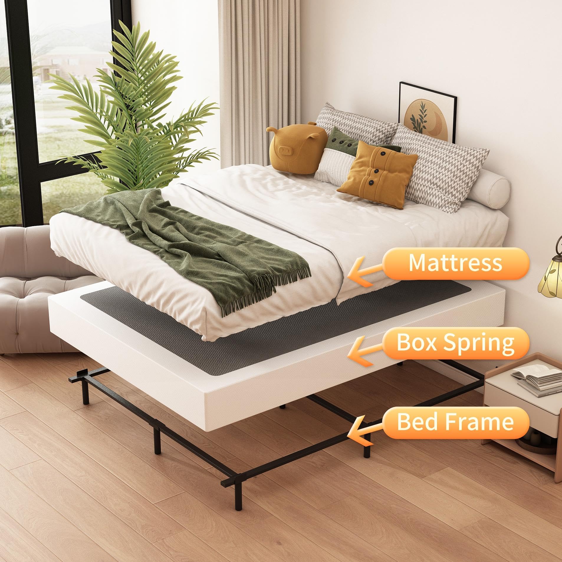 7 Inch King Box Spring - Heavy Duty Metal Bed Base with Fabric Cover, Sturdy Mattress Foundation - Easy Assembly, Noise Free Support - Black - Perfect for Master Bedrooms & Guest Rooms