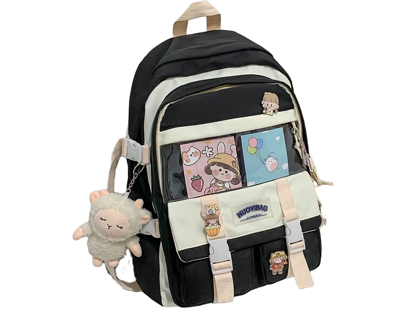 **Cute Kawaii Backpack for Teen Girls - Stylish School Bookbag with Adorable Pins & Accessories (Black) - Perfect for School, Travel & Everyday Use**
