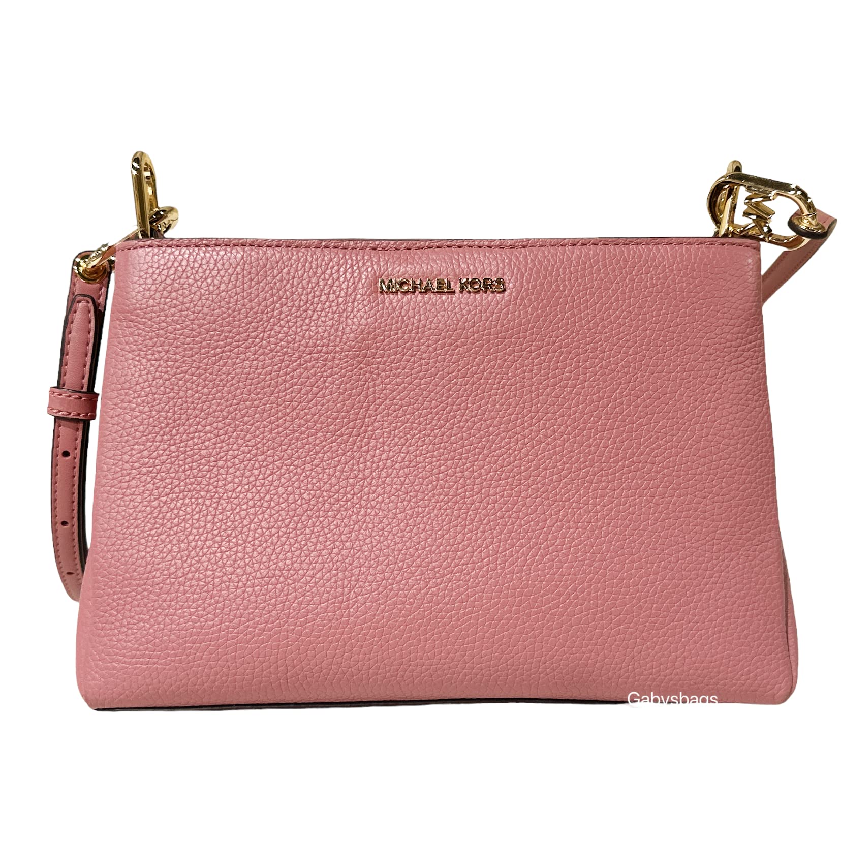 Michael Kors Trisha Medium Triple Compartment Crossbody Bag - Rose Pink Genuine Leather Handbag for Women | Perfect for Work, Travel & Everyday Use