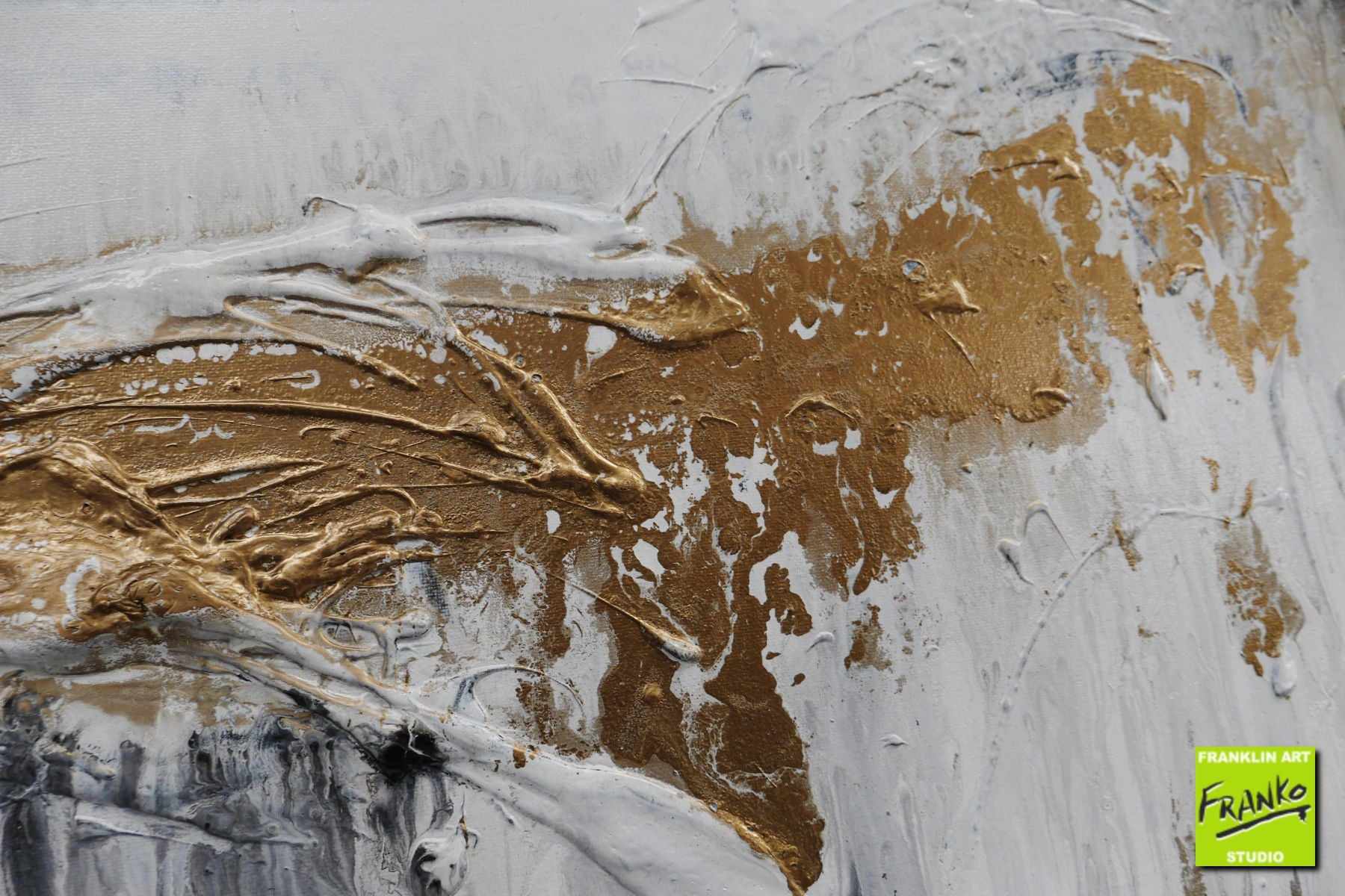 Golden Marble Grey Gold Black Abstract Textured Painting 200cm x 80cm - Modern Wall Art for Living Room, Bedroom & Office Decor