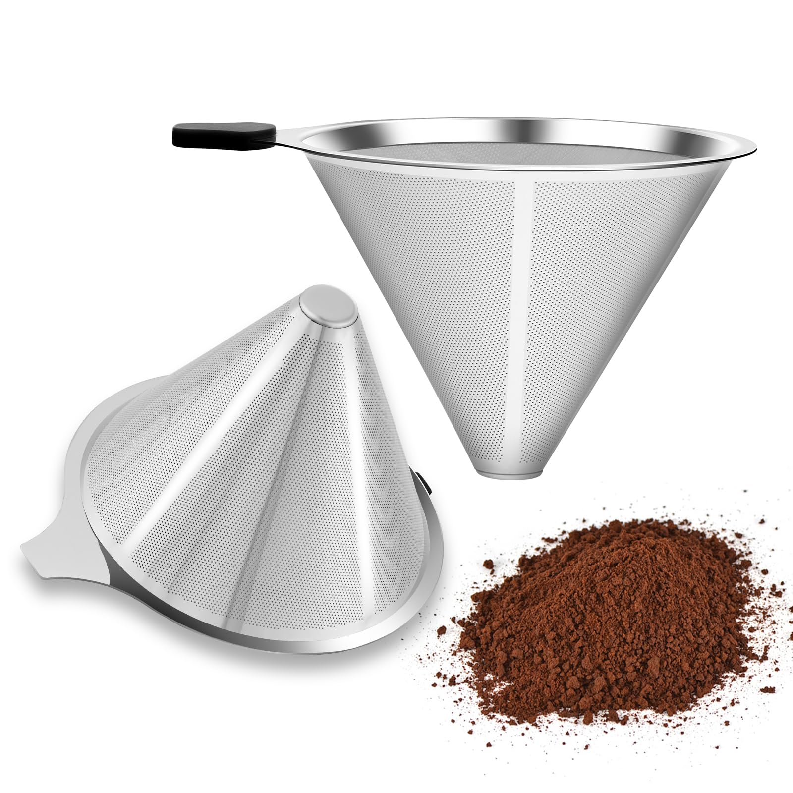 YOLIFE Reusable Stainless Steel Coffee Filter - 2 PCS for Pour Over Brewing at Home