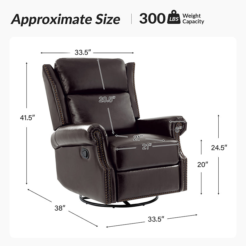Martina Genuine Leather Manual Swivel Glider Recliner Chair - Comfortable Living Room Seating for Relaxing, Reading & Nursing
