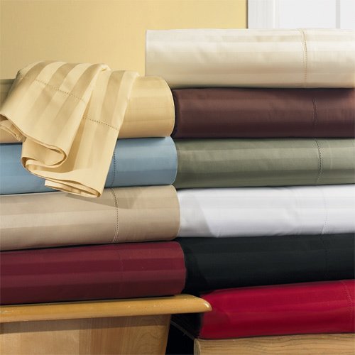Premium 600 Thread Count Pure Combed Cotton Waterbed Sheet Set - California King Size, White & Striped Pattern - Ultra Soft & Breathable for Ultimate Comfort - Perfect for Home, Hotel, and Spa Use