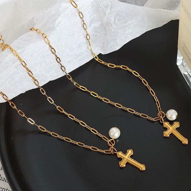 18K Gold Pearl Cross Charm Anklet Chain for Women - Elegant Adjustable Ankle Bracelet for Daily Wear, Gift, Wedding & Special Occasions