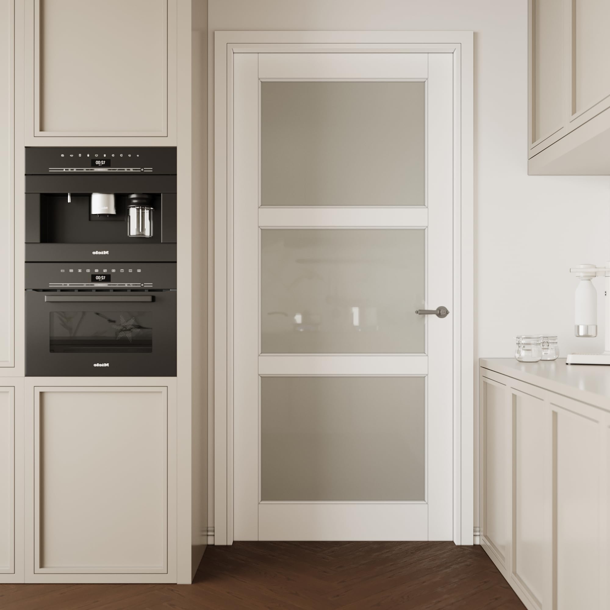 3-Panel Frosted Glass Interior Slab Shaker Door - Pre-Assembled for Barn, Pocket & French Doors - 36