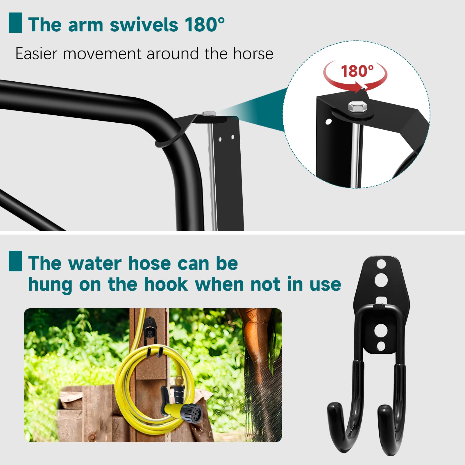 Horse Wash Hose Boom Arm - Wall Mount for Safe Washing | Fits Standard Garden Hose (Hose Not Included) - Perfect for Stable & Barn Cleaning