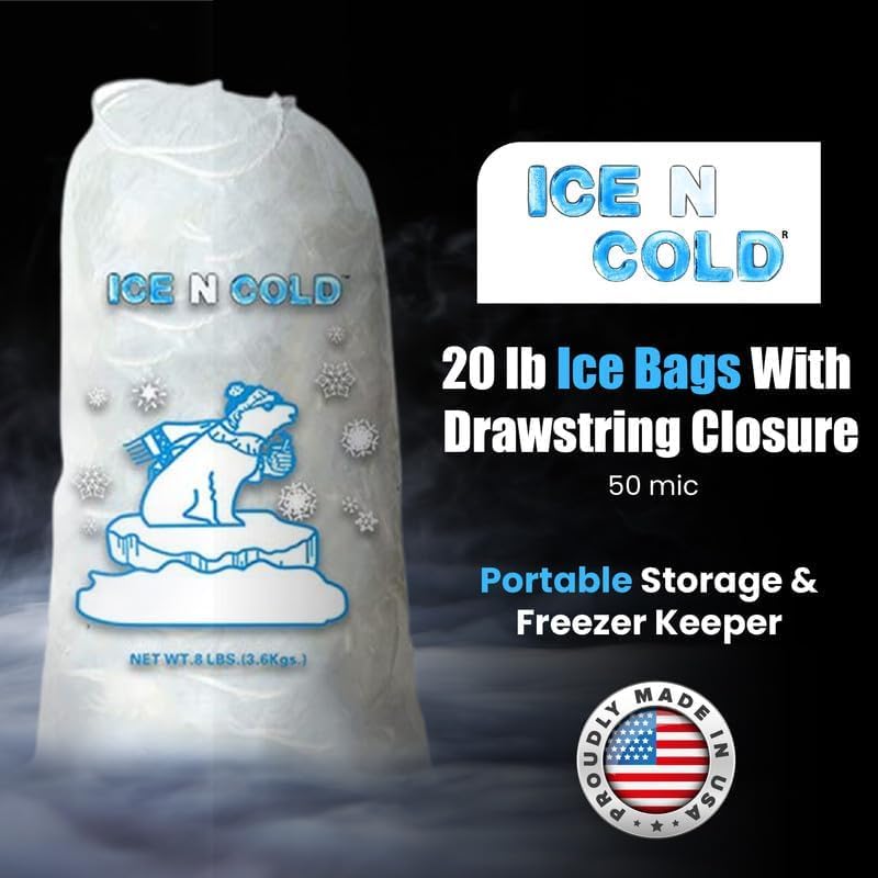 20lb Ice Bags with Drawstring Closure | 400 Count Bulk Pack | 50 Micron Thick Reusable Freezer Bags | Perfect for Camping, Picnics, Sports Events & Emergency Cold Storage