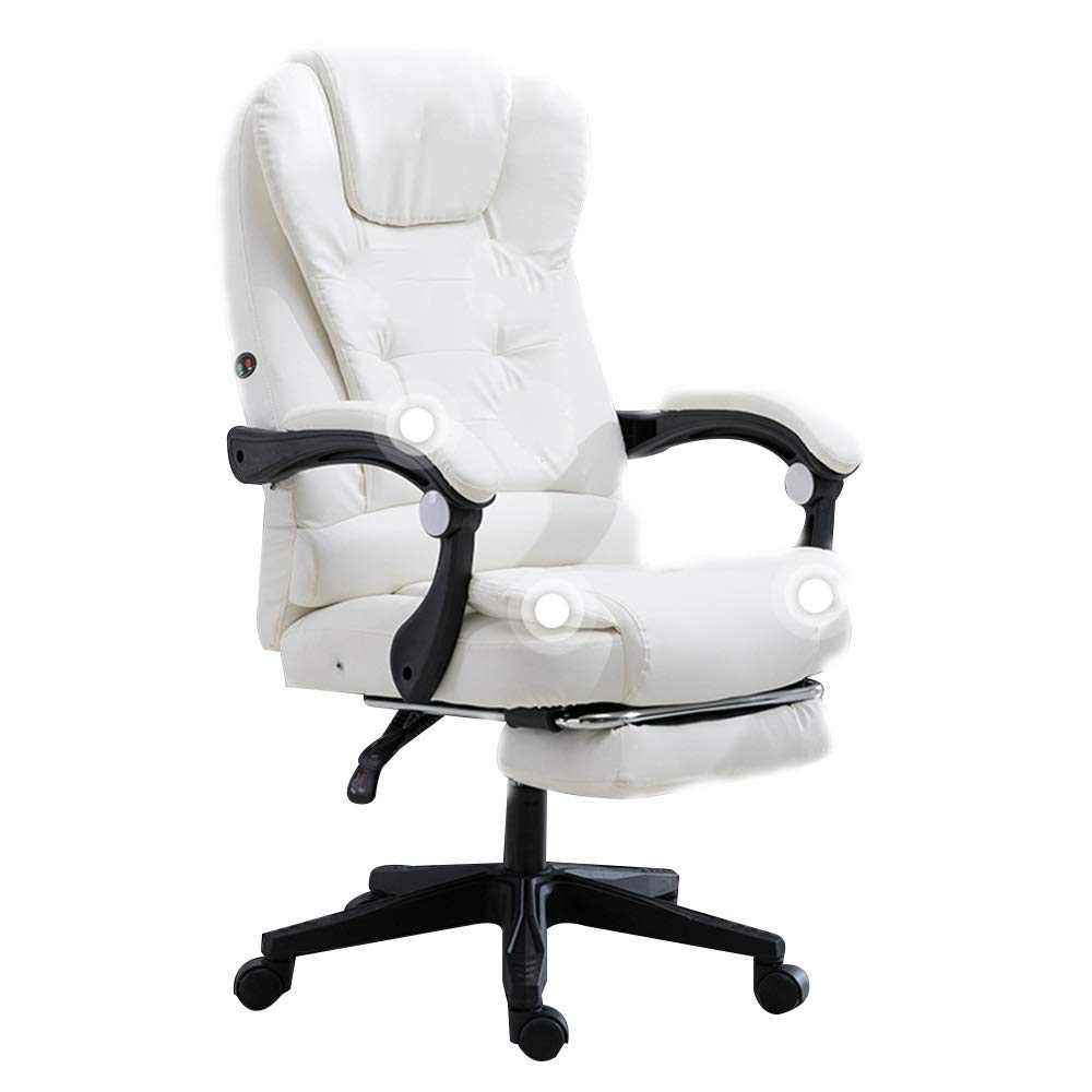 Ergonomic Racing Office Chair with Footrest & Massage - High Back PU Leather Gaming Chair for Computer & Desk - 330 Lbs Weight Capacity (White) - Perfect for Home Office, Gaming Setup & Workstation Comfort