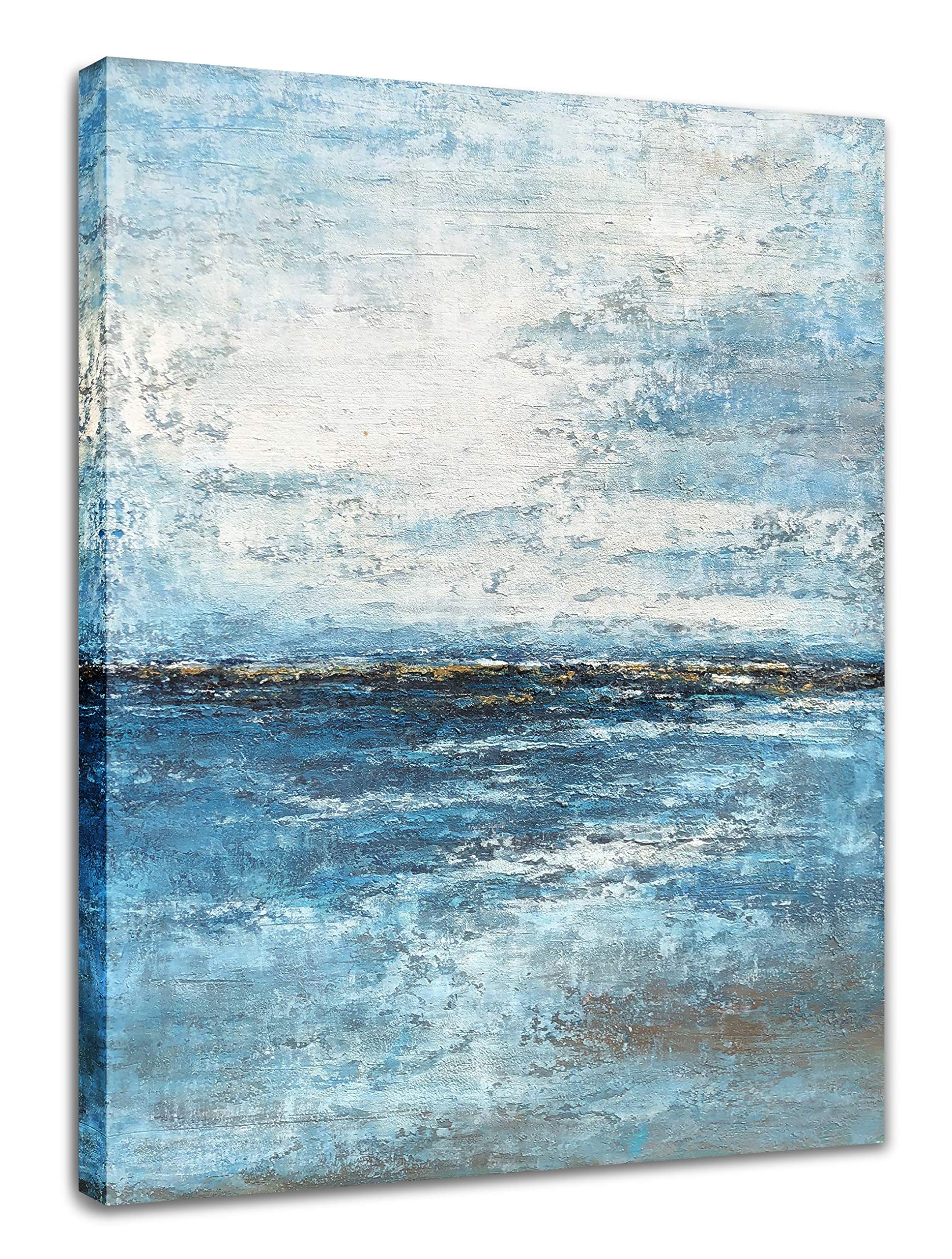 Modern Blue Abstract Ocean Canvas Wall Art - Handmade Painting for Living Room, Bedroom & Office Decor - Perfect for Coastal & Contemporary Home Styling