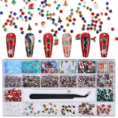 3D Christmas Nail Charms Set - Acrylic Nail Decorations with Rhinestones, Christmas Tree, Santa Claus, Candy Canes & Holiday Gems for Nail Art | Perfect for Christmas Parties, Festive Manicures & DIY Nail Designs
