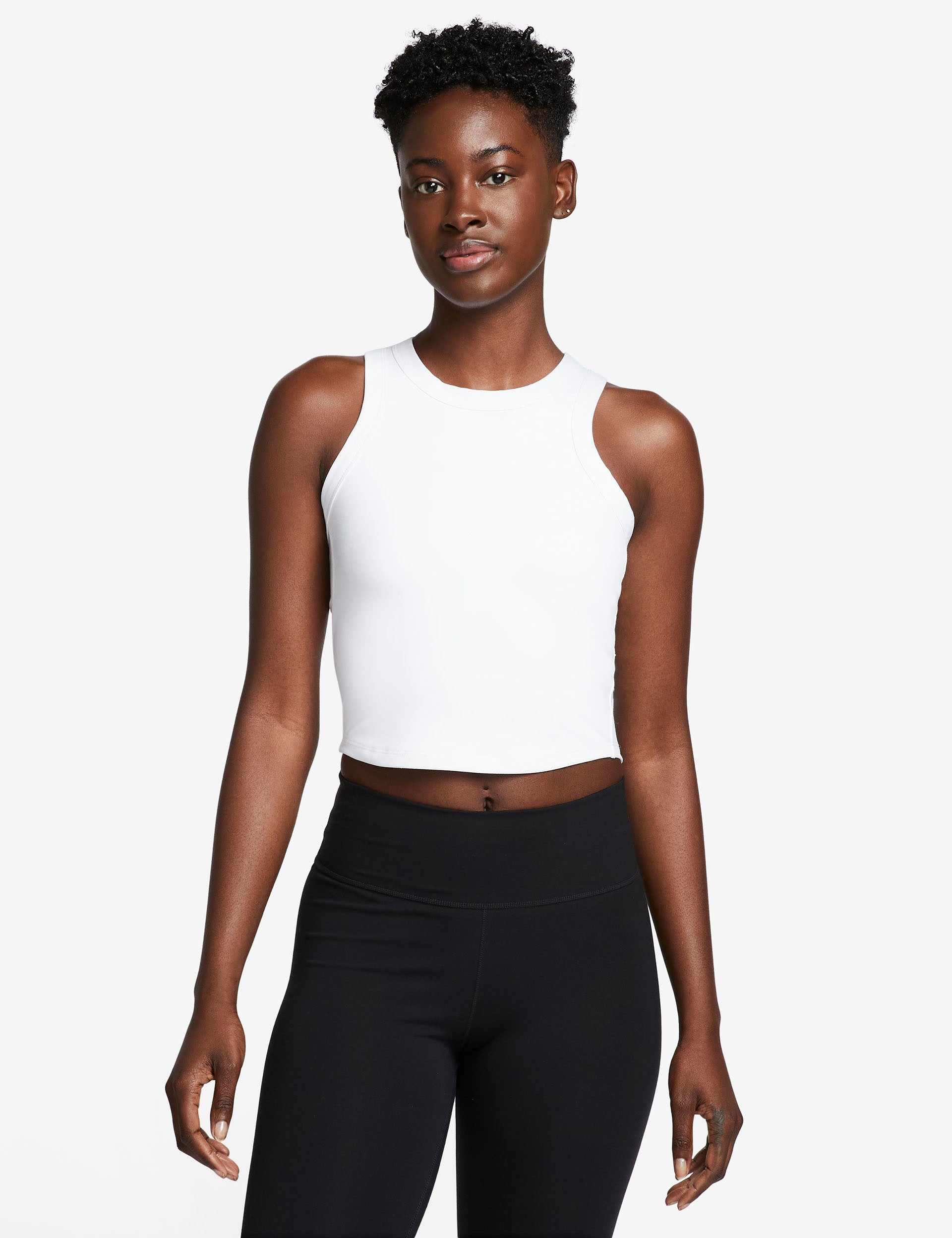 Nike Dri-FIT Cropped Fitted Tank Top for Women - White & Black - Moisture-Wicking Workout Top for Yoga, Running & Gym