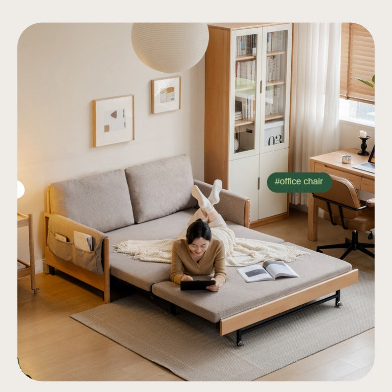Modern Beech Solid Wood Sofa Bed - Convertible Sleeper for Small Spaces, Guest Room & Studio Apartments