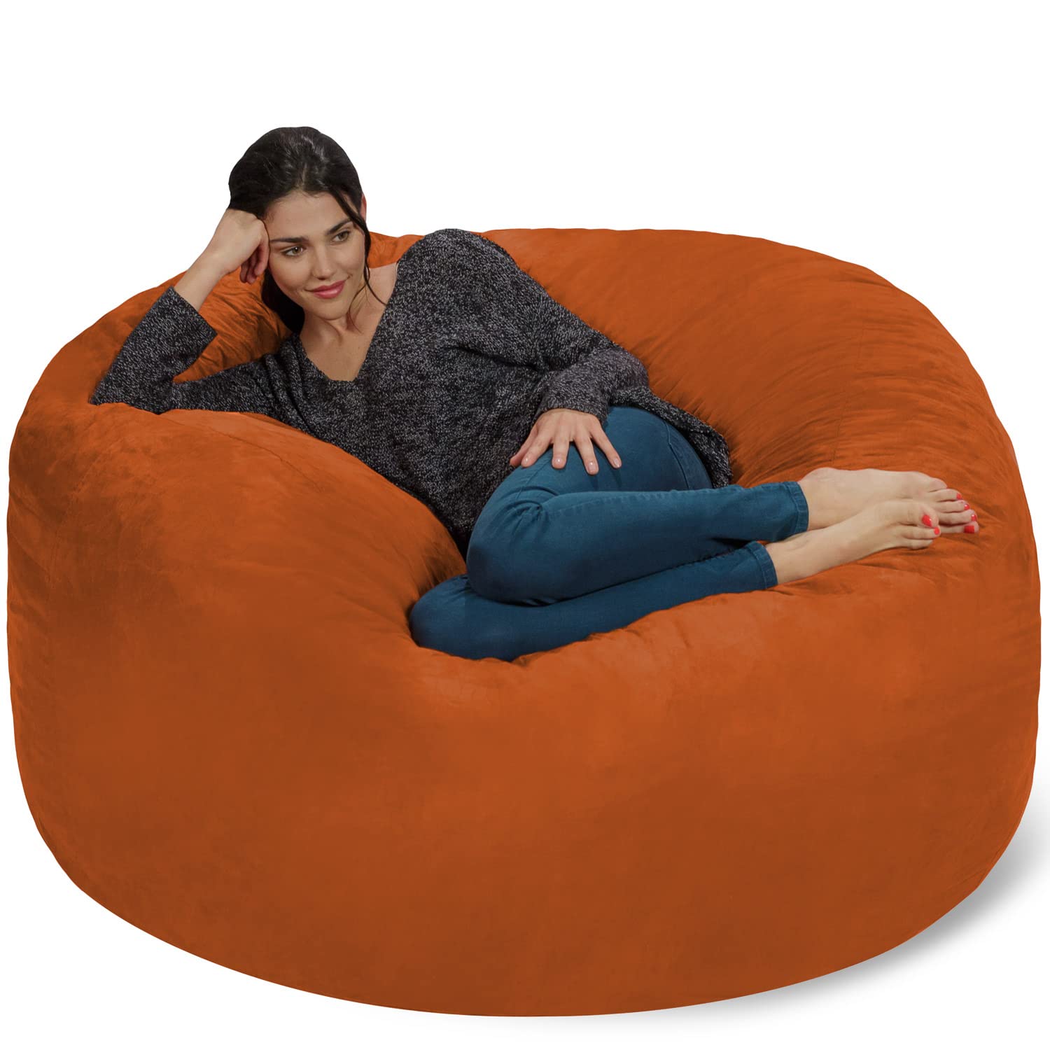 Chill Sack 5' Giant Memory Foam Bean Bag Chair - Ultra Soft Microfiber Cover in Vibrant Orange | Perfect for Living Rooms, Game Rooms & Dorm Relaxation