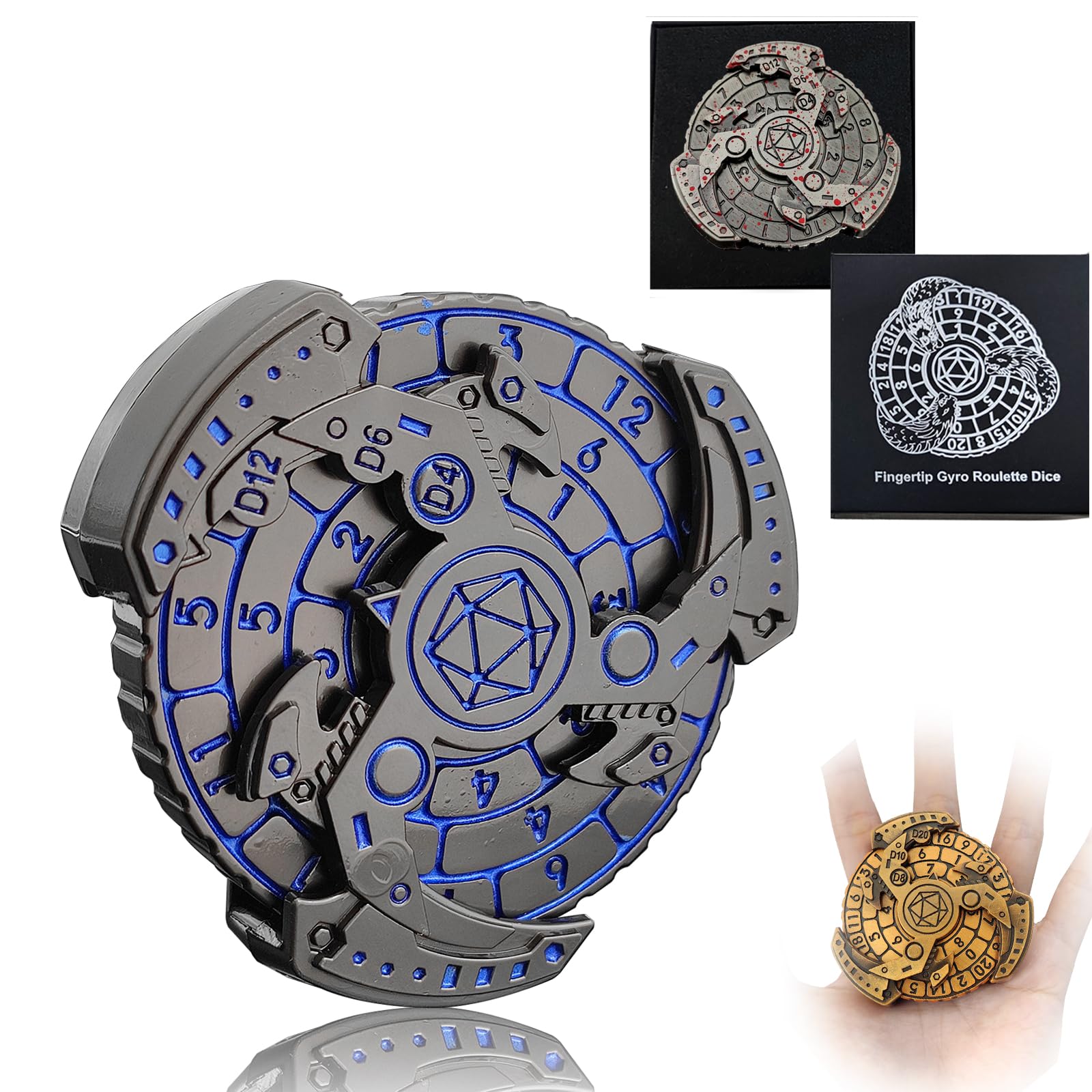 2024 Shadow Roulette Dice Spinner - 7-in-1 Metallic D&D Dice Set for Dungeons & Dragons, RPG Tabletop Games | Dragon-Themed Blue Silver Dice with Gift Case | Perfect for DND Campaigns, Game Nights & Roleplaying Gifts