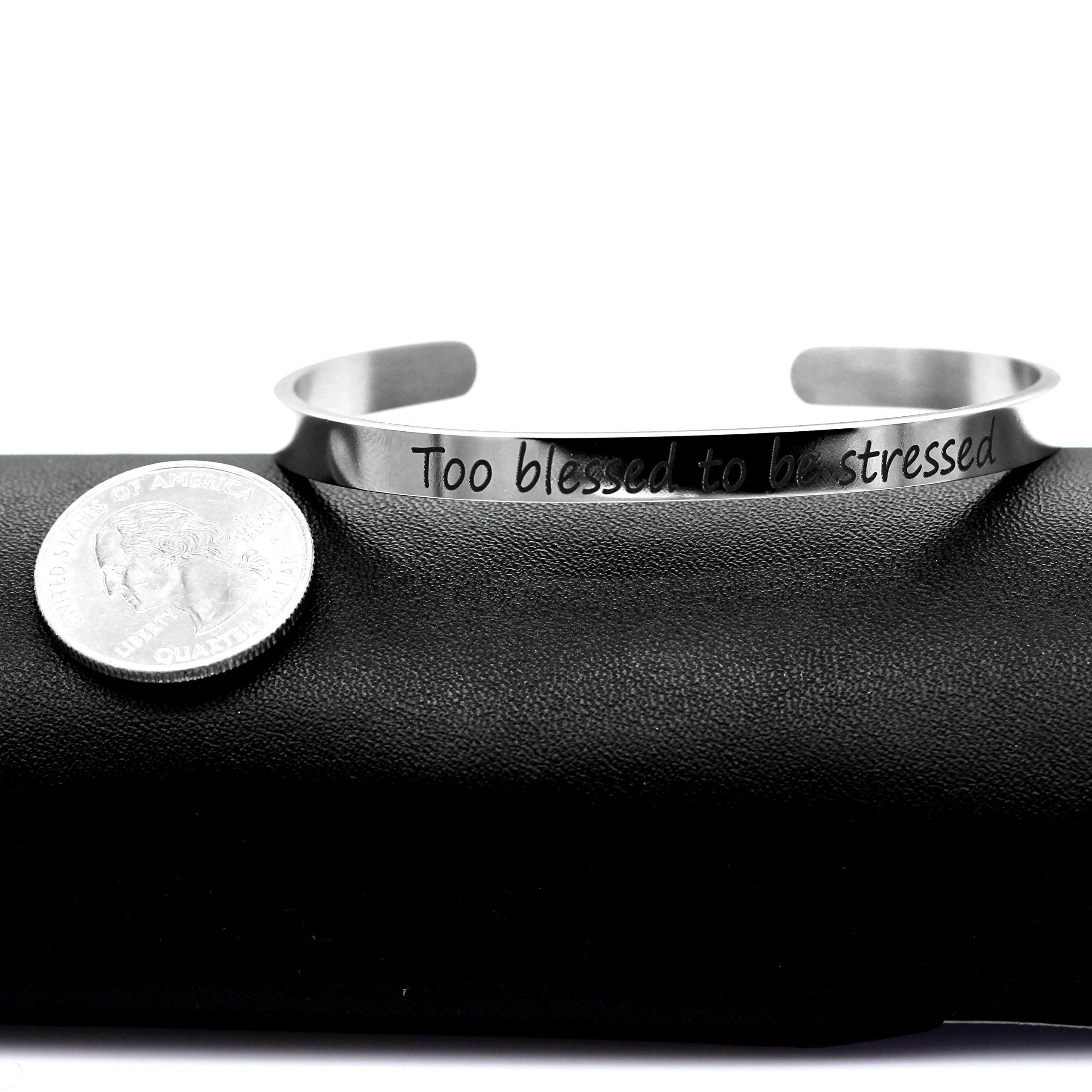 Uloveido Personalized Stainless Steel Motivational Bracelet for Women - Engraved Initial Mantra Cuff Bangle Y460 | Inspirational Jewelry Gift for Her | Perfect for Daily Wear, Yoga & Meditation