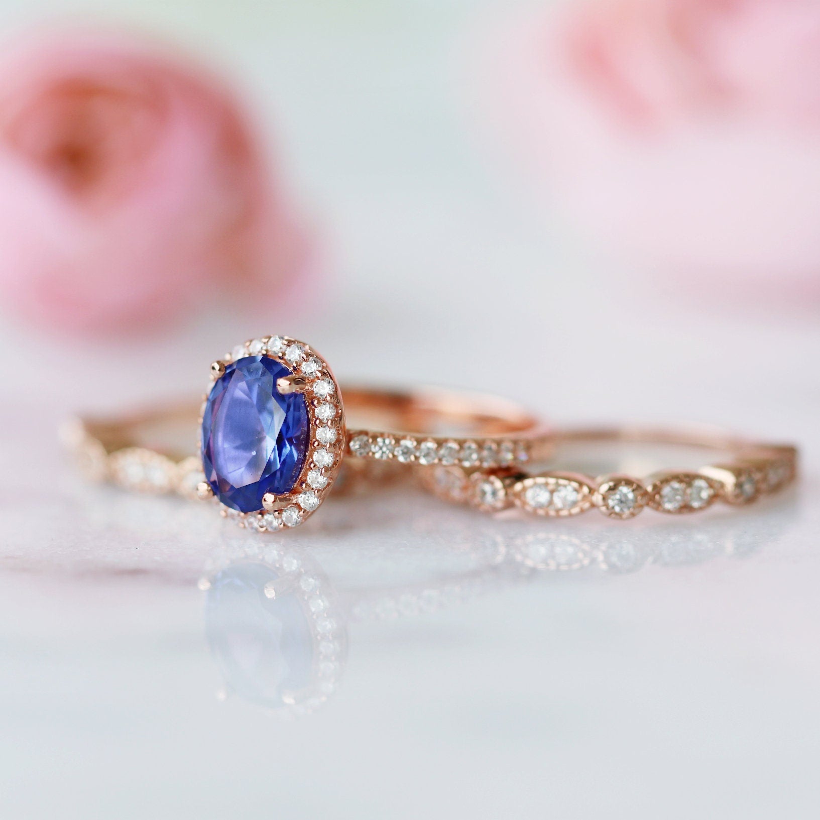 14K Rose Gold Vermeil Iris Oval Tanzanite Ring - Elegant Tanzanite Jewelry for Women, Perfect for Weddings, Anniversaries & Special Occasions