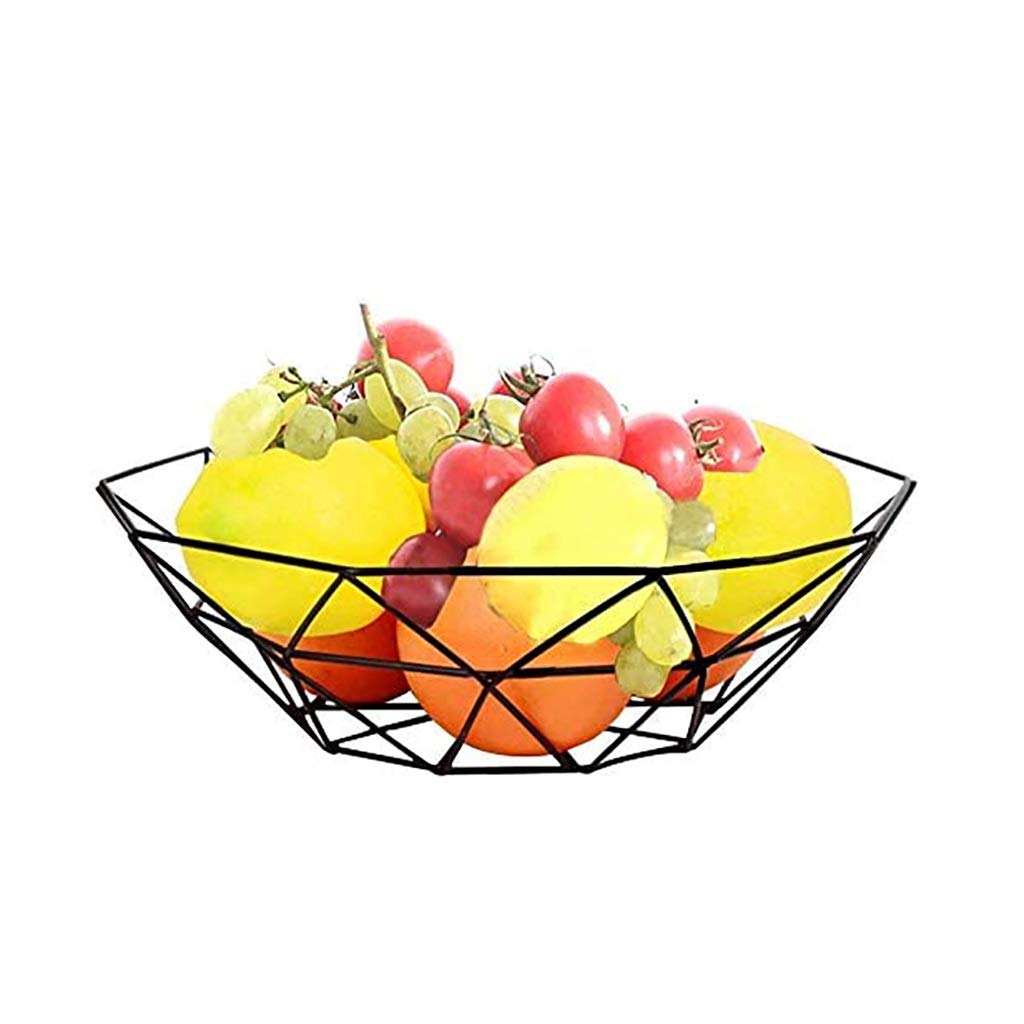 Yuyandejia Iron Mesh Woven Fruit Bowl Basket - Kitchen Countertop Storage Organizer for Fruits, Vegetables, Bread, Snacks & Household Items - Decorative Stand for Dining Table, Pantry & Living Room (Black)