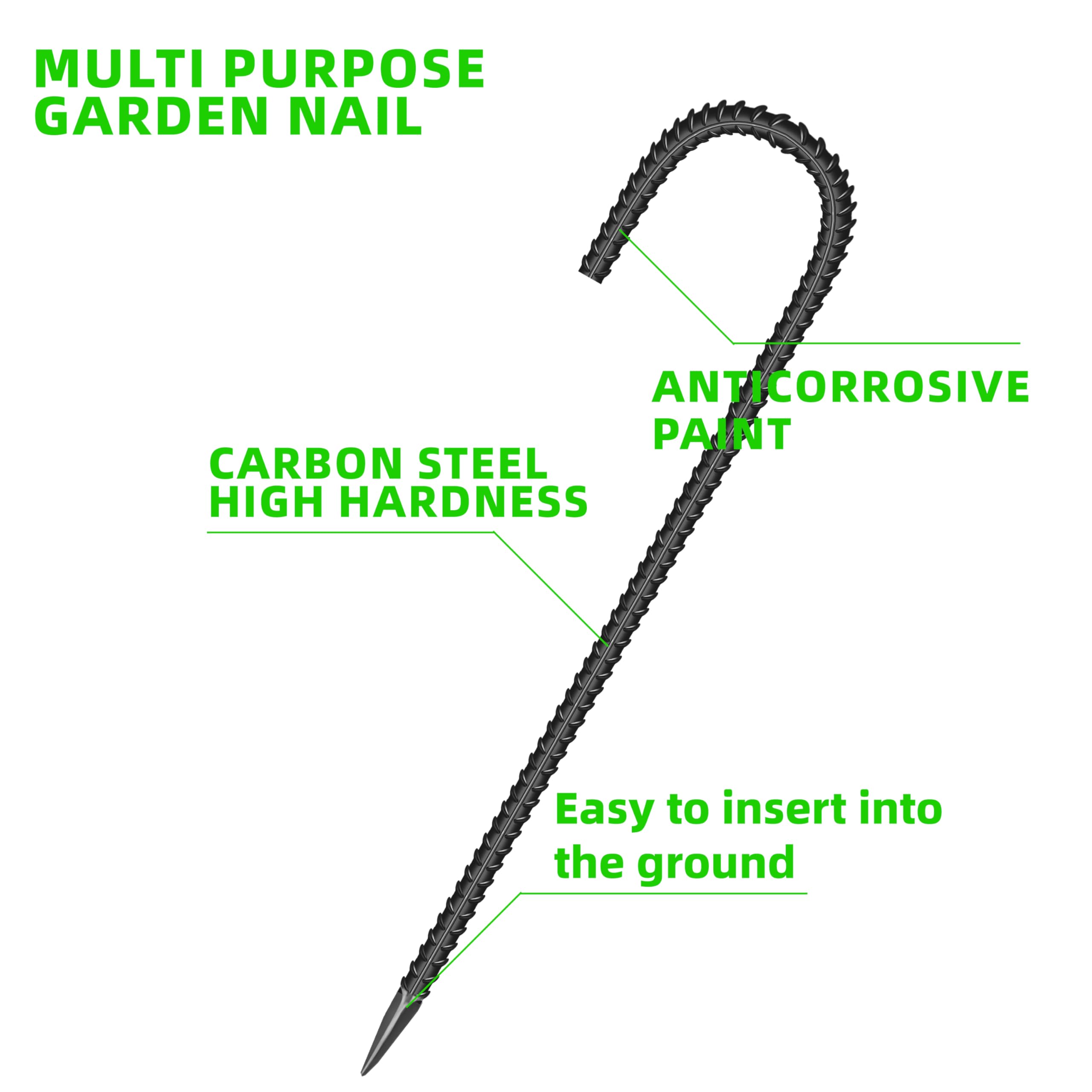 18-Piece 12-Inch Galvanized Steel J-Shaped Garden Ground Stakes - Heavy Duty Rebar Anchors for Tents, Fences, Trampolines & Outdoor Structures | Perfect for Camping, Yard Work & DIY Projects