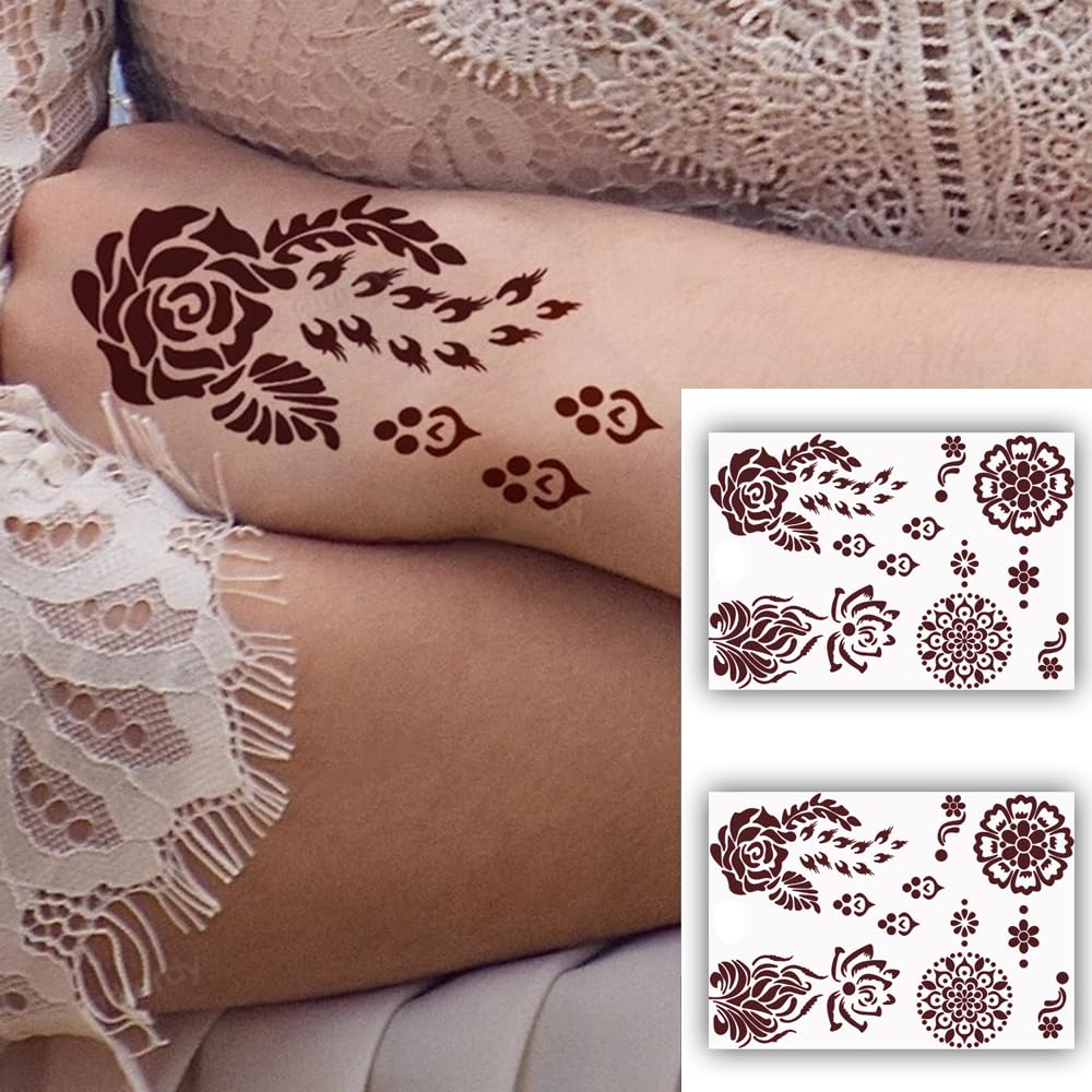 S.A.V.I 2 Waterproof Henna Tattoo Stickers for Women - 21x15cm Temporary Body Art for Parties, Weddings & Festivals