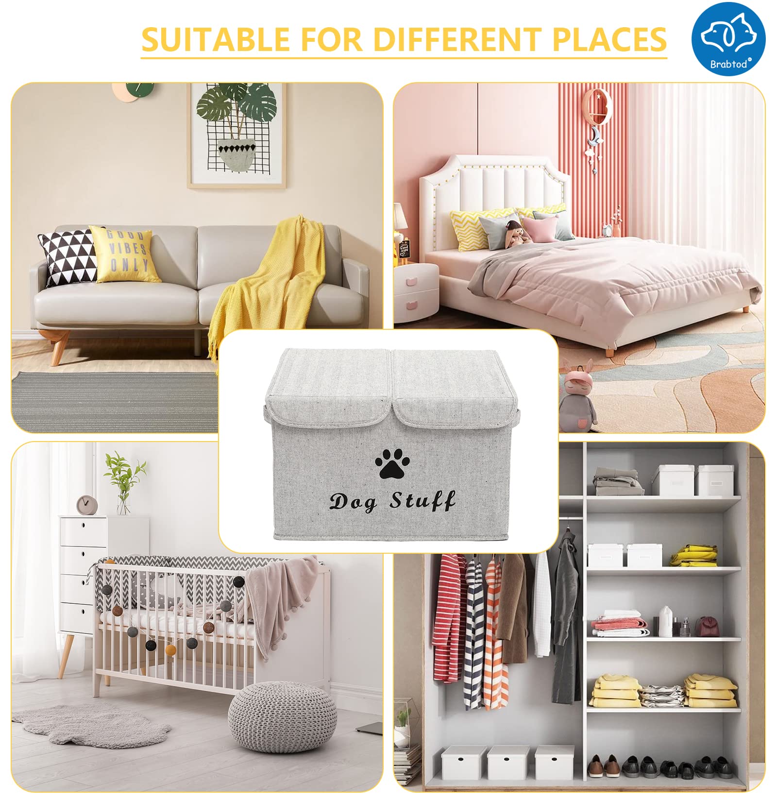 Large Dog Toy Storage Box with Lid - Collapsible Canvas Pet Organizer Basket for Dog & Cat Toys (17