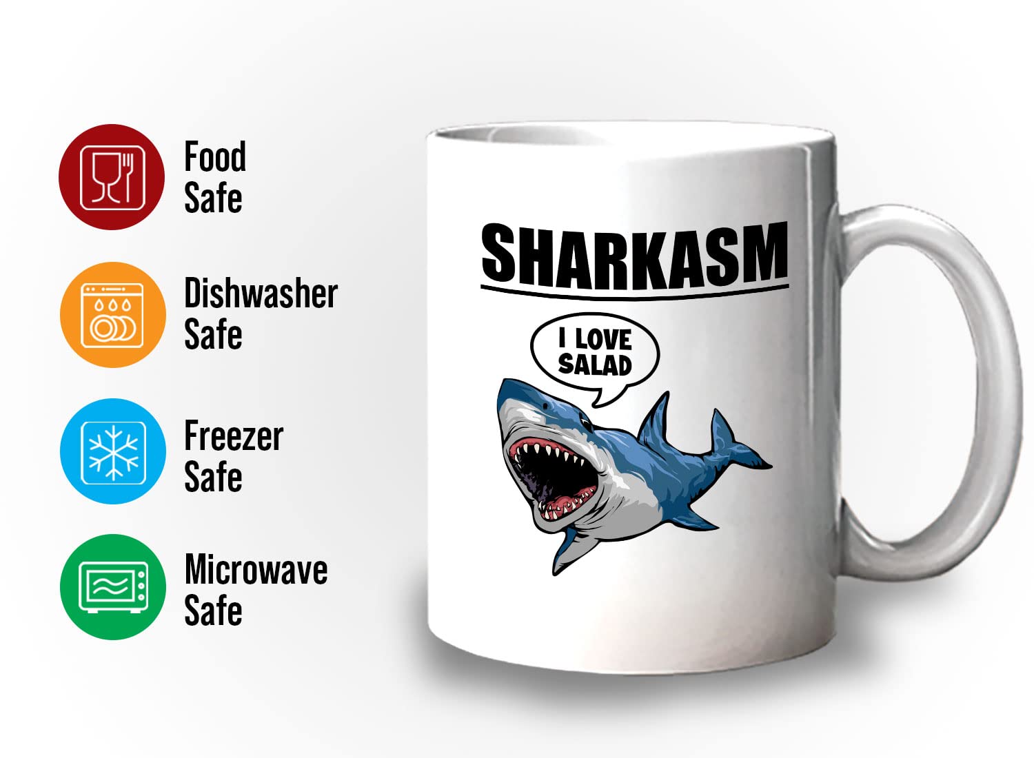 Bubble Hugs Sarcastic Coffee Mug 11oz White - Shark Pun Humor 'I Love Salad' Funny Office Gift for Shark Lovers, Vegan Friends & Coworkers - Perfect for Office Pranks, Secret Santa & Coffee Break Laughs
