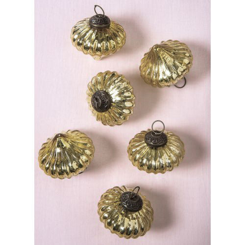 6 Pack Small Mercury Glass Ornaments - 2.5 Inch Gold Lucy Design Christmas Tree Decorations | Vintage Style Holiday Orbs for Xmas, Home Decor, Parties & Special Occasions | Perfect Gift for Christmas, Weddings & Housewarming