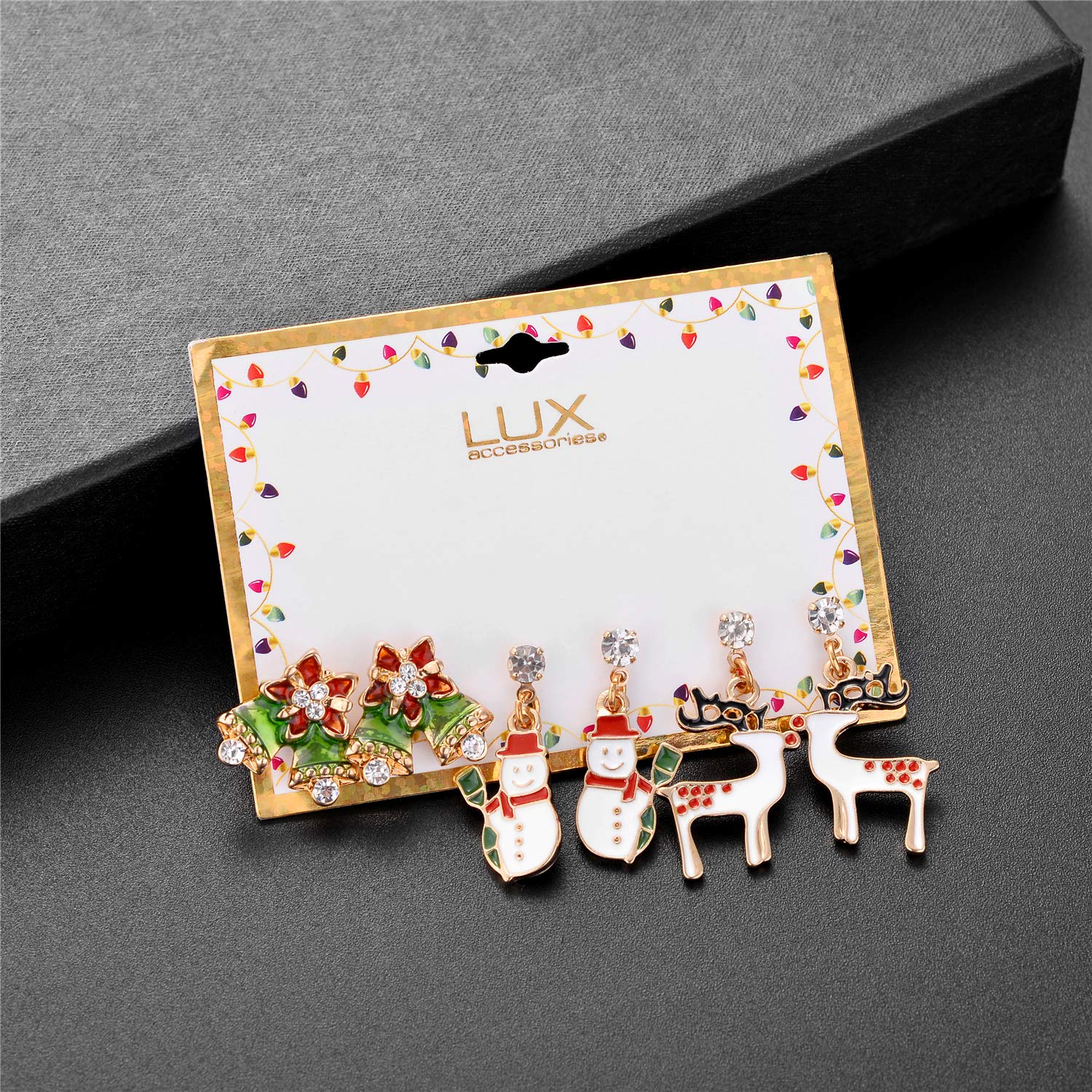 Christmas Stud Earrings Set - Green Bells, Snowman & Reindeer for Holiday Parties