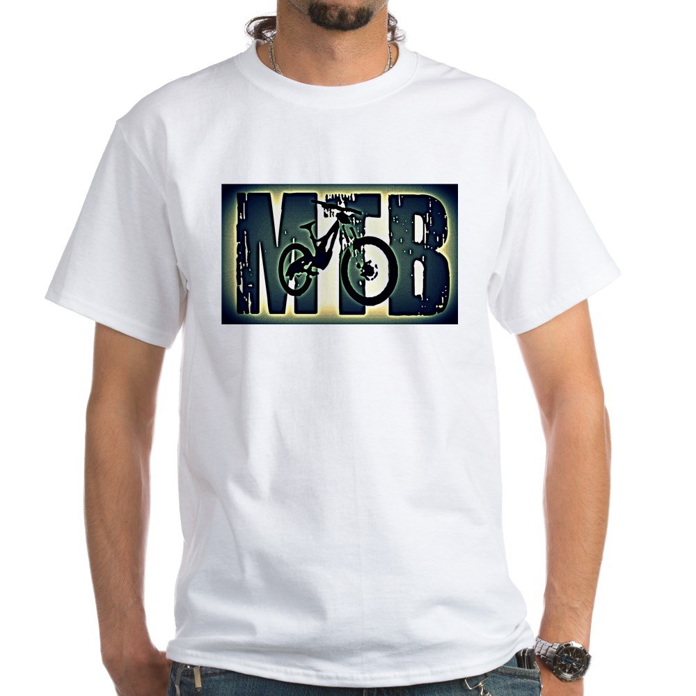 MTB T-Shirt for Men & Women - 100% Cotton Comfort Fit Tee - White Casual Shirt for Cycling, Mountain Biking & Outdoor Activities