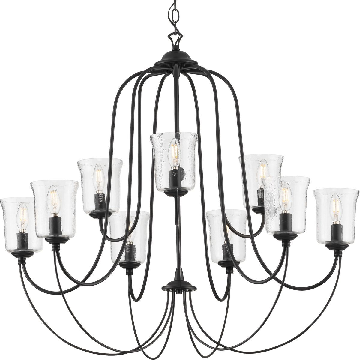 Bowman Collection 9-Light Clear Chiseled Glass Chandelier - Elegant Dining Room Lighting Fixture for Home Decor & Luxury Interior Design