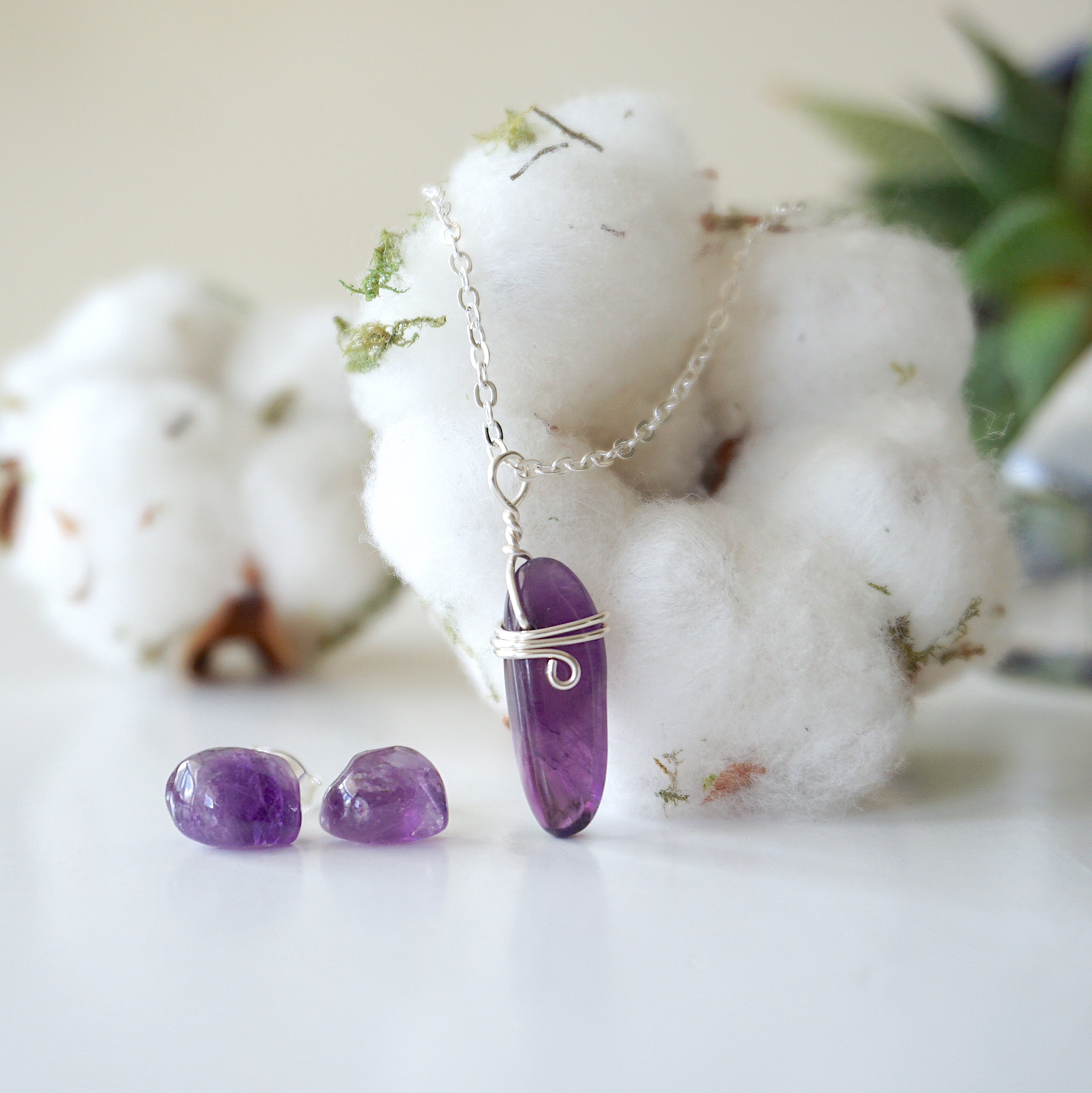 Amethyst Charm Set Sterling Silver - Elegant Jewelry for Women, Gift for Her, Birthday & Anniversary Present - Perfect for Everyday Wear & Special Occasions