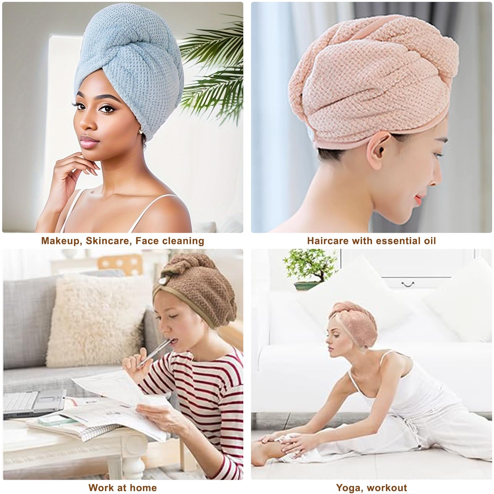 5 Pack Soft Microfiber Hair Towel Wrap - Quick Dry Elastic Hair Turbans for Women & Curly Hair - Perfect for Post-Shower, Gym, Swimming & Travel Use