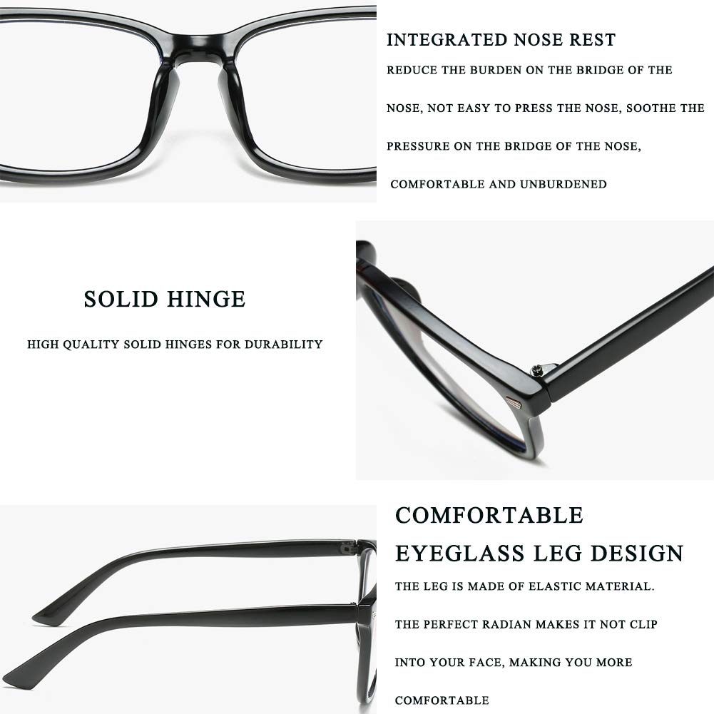 Blue Light Blocking Glasses for Computer & Gaming - MYSNKU Square Lightweight Anti Blue Ray Eyewear (Bright Black) - Reduce Eye Strain for Work, Study & Screen Time